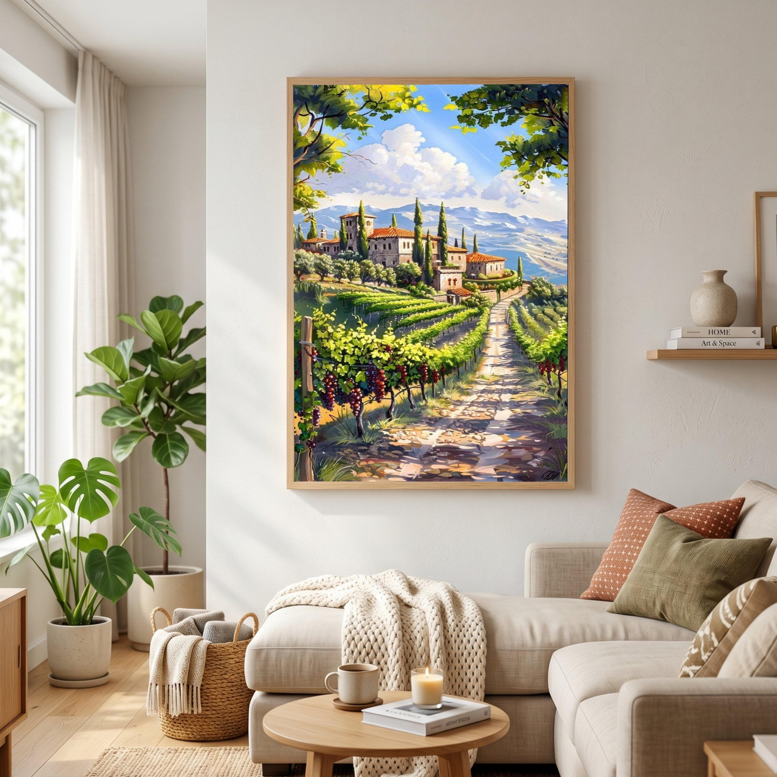 Vineyard Landscape Canvas, Tuscan Countryside Wall Art, Rustic Vineyard Scene, Mediterranean Nature Canvas, Home Decor Painting - image 3