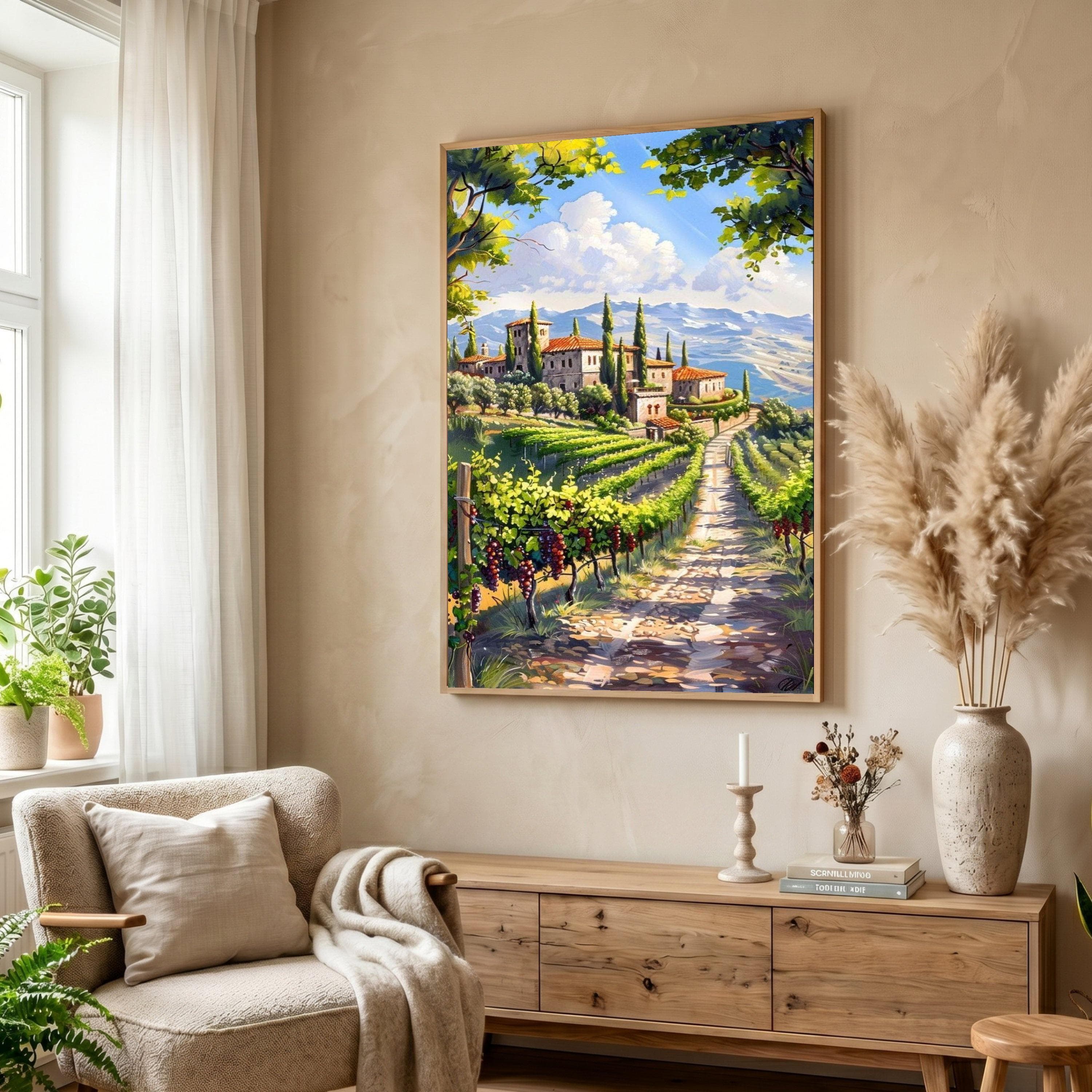 Vineyard Landscape Canvas, Tuscan Countryside Wall Art, Rustic Vineyard Scene, Mediterranean Nature Canvas, Home Decor Painting - image 5