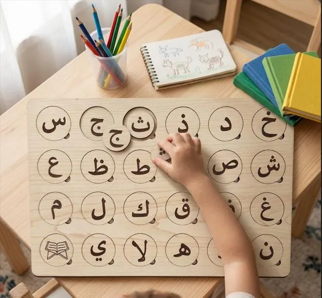 Wooden Arabic Alphabet Puzzle: Elif Ba Learning Board for Toddlers (Montessori Toy)