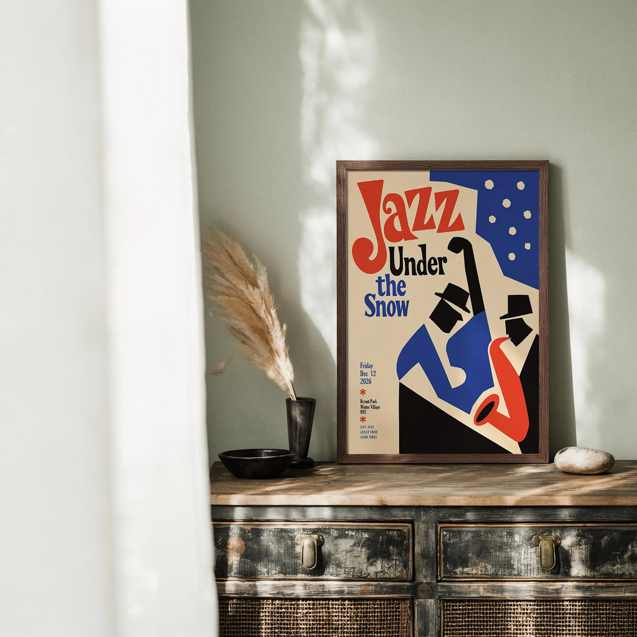 Winter Jazz NYC PRINTABLE Poster, Retro Digital Download Print, Snowy Music Wall Decor - image 4