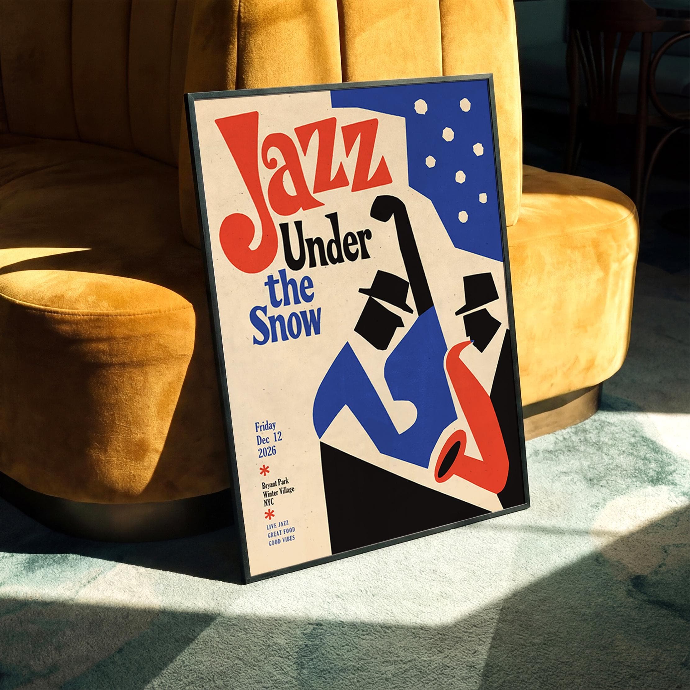 Winter Jazz NYC PRINTABLE Poster, Retro Digital Download Print, Snowy Music Wall Decor - image 3