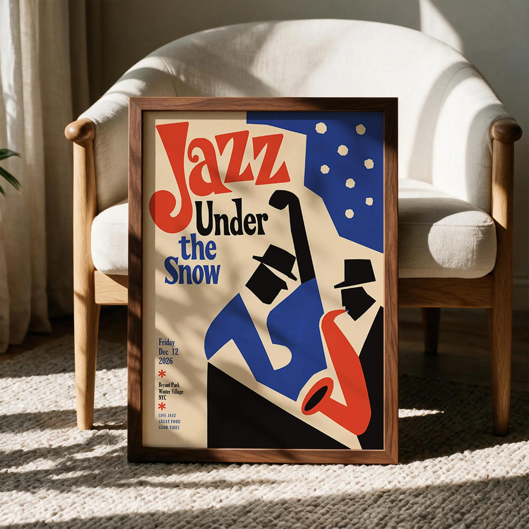 Winter Jazz NYC PRINTABLE Poster, Retro Digital Download Print, Snowy Music Wall Decor