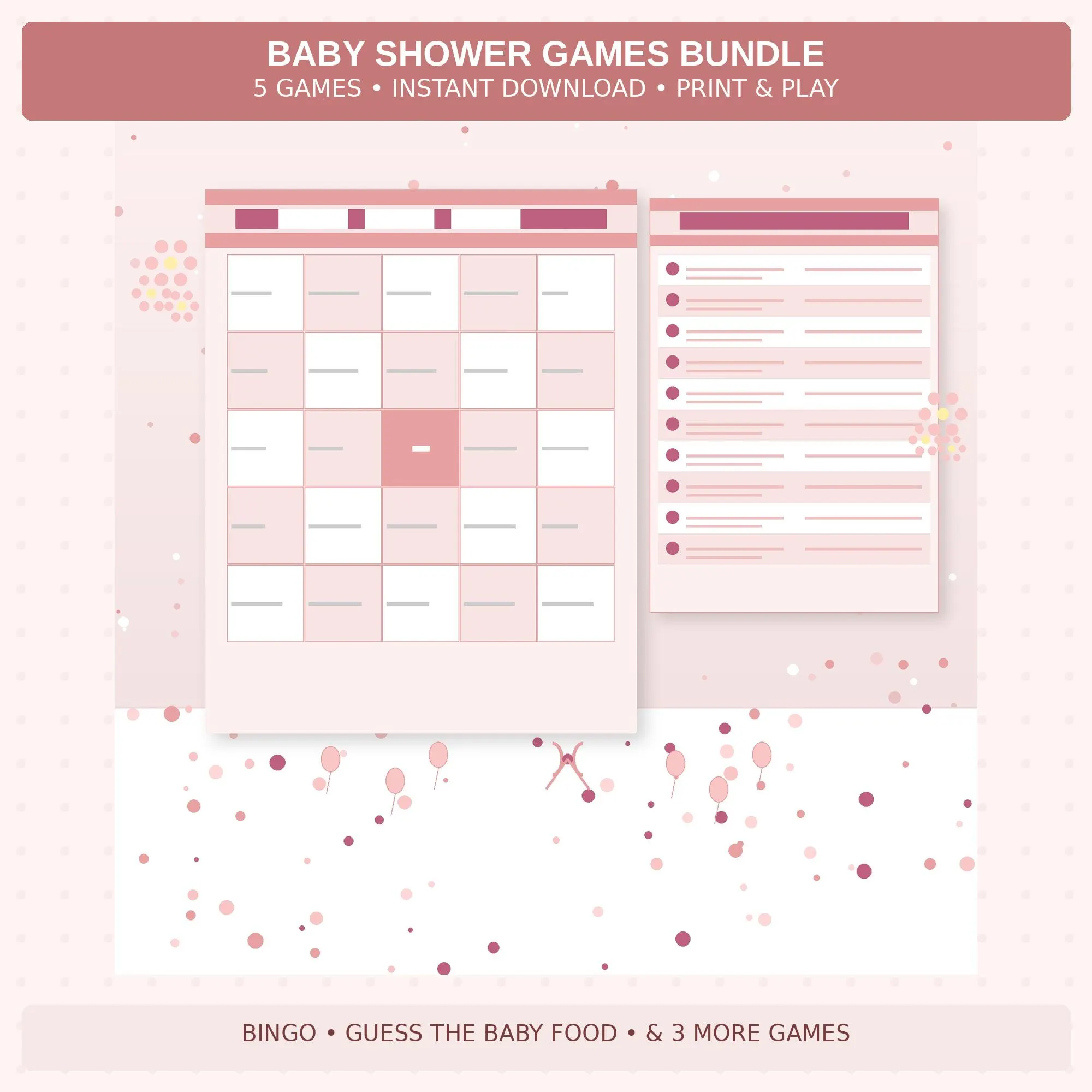 Baby Shower Games Bundle Printable | Bingo Cards | Baby Trivia | Advice Cards | Instant Download PDF