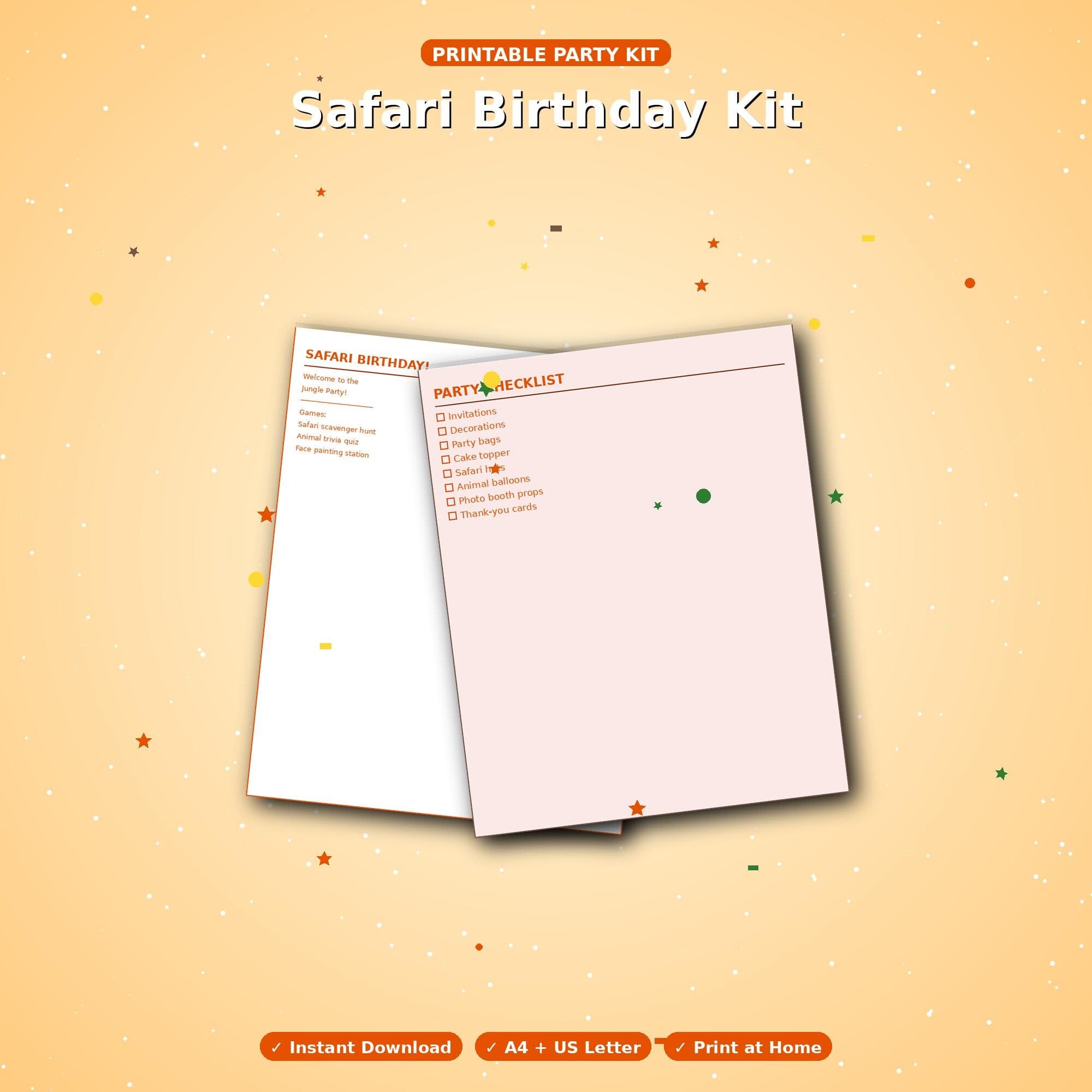 Safari Birthday Party Kit | Printable Party Bundle | Invitation + Decorations | Instant Download - image 4