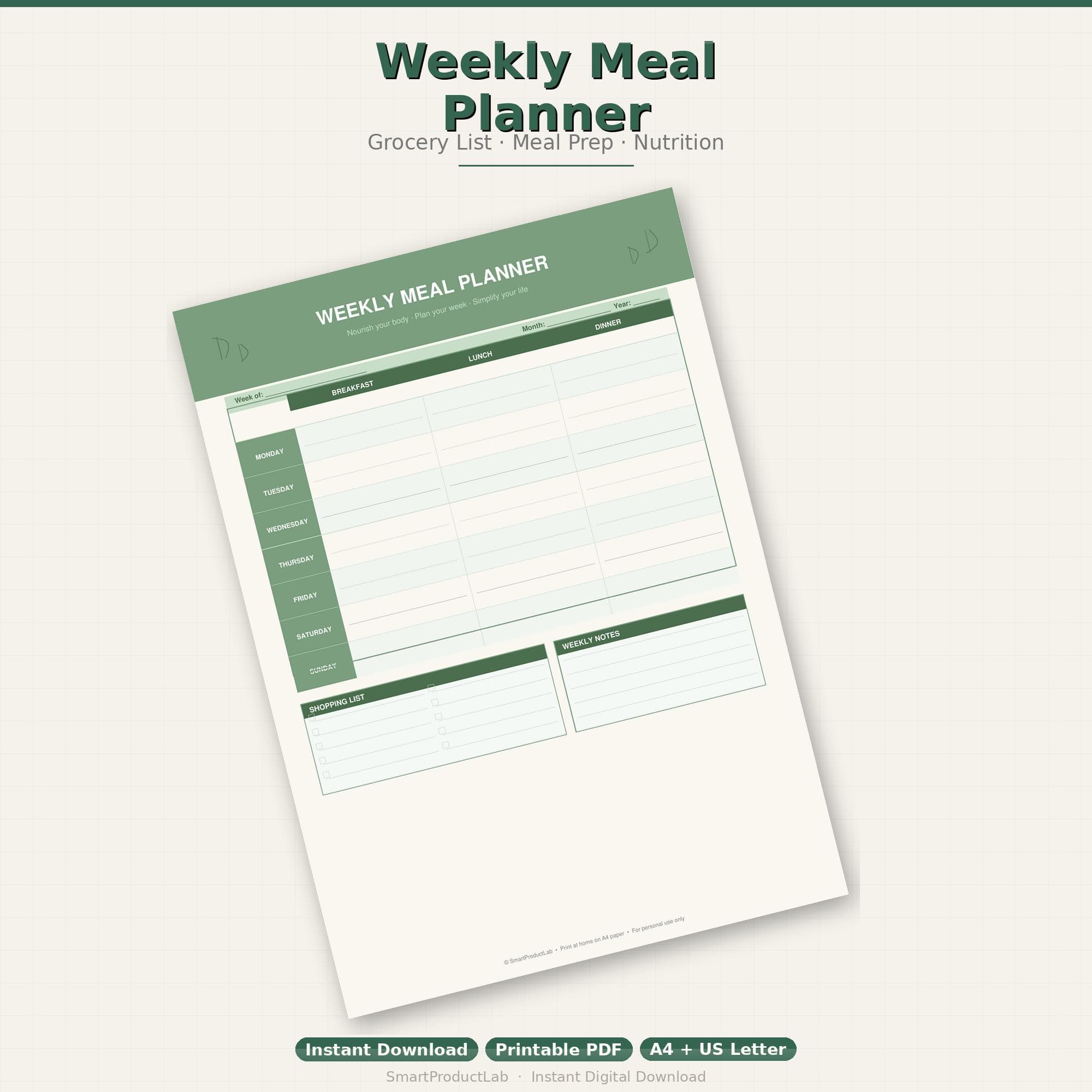 Weekly Meal Planner Printable | Shopping List | Recipe Notes | 7 Day Meal Plan | Instant Download PDF - image 3