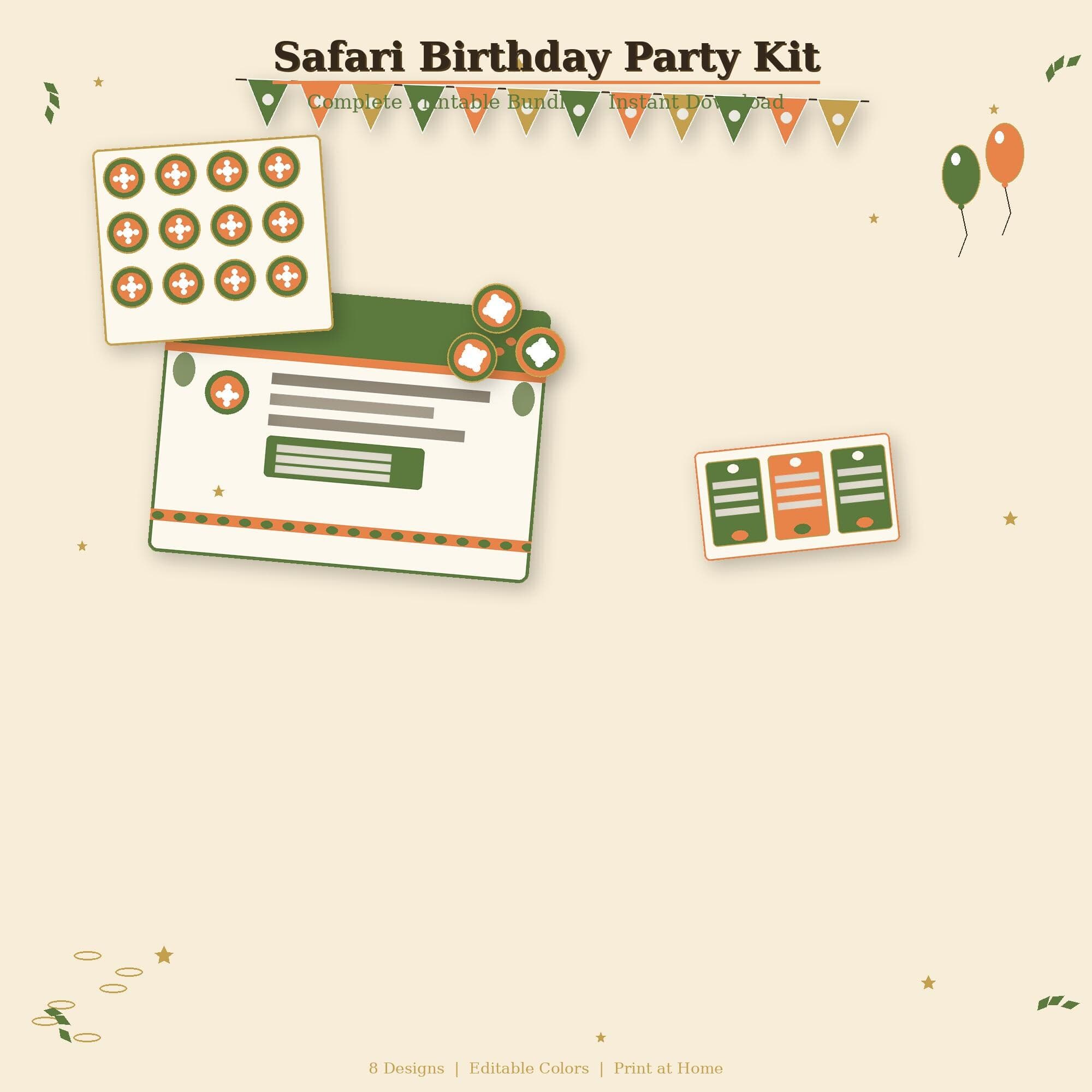 Safari Birthday Party Kit | Printable Party Bundle | Invitation + Decorations | Instant Download - image 2