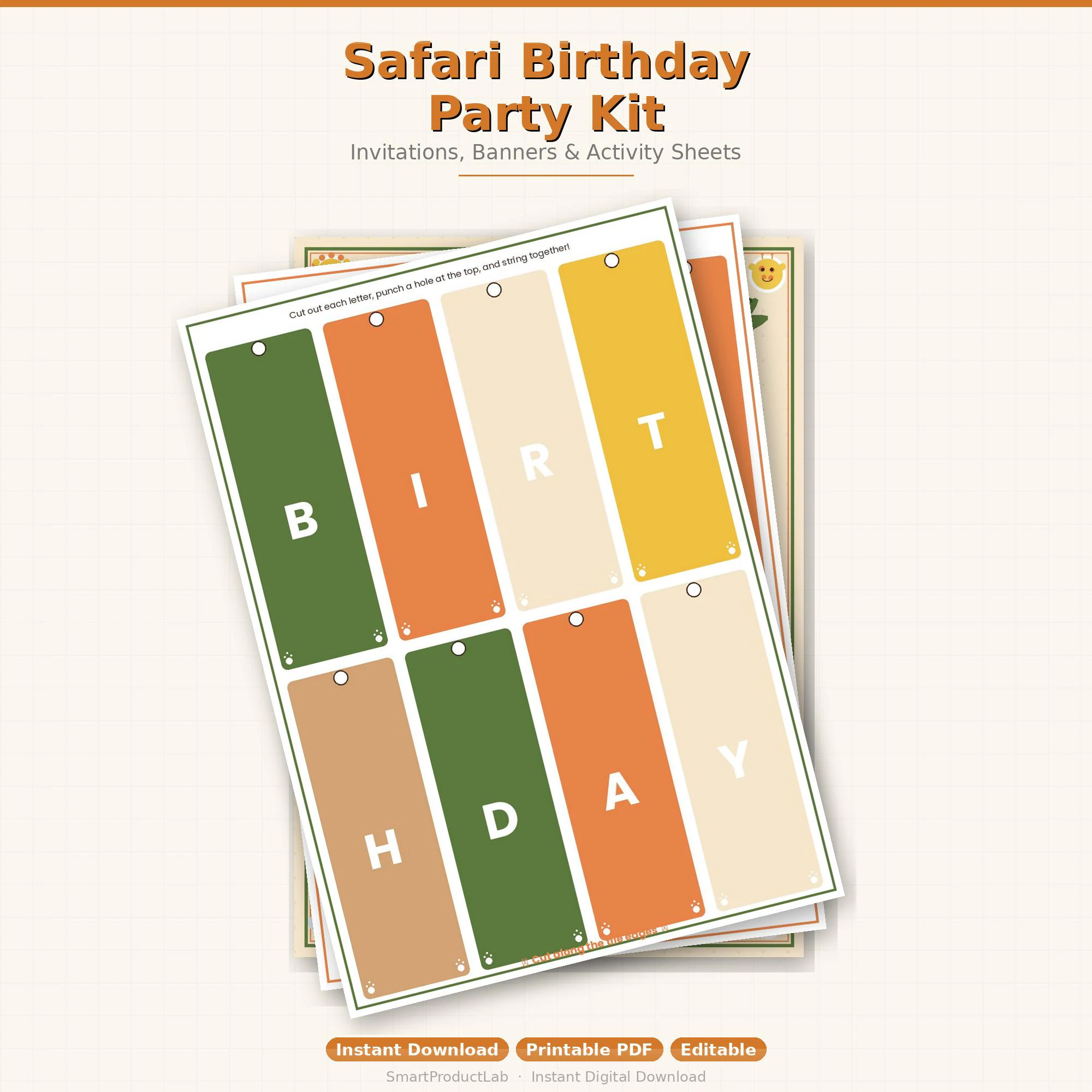 Safari Birthday Party Kit | Printable Party Bundle | Invitation + Decorations | Instant Download - image 3