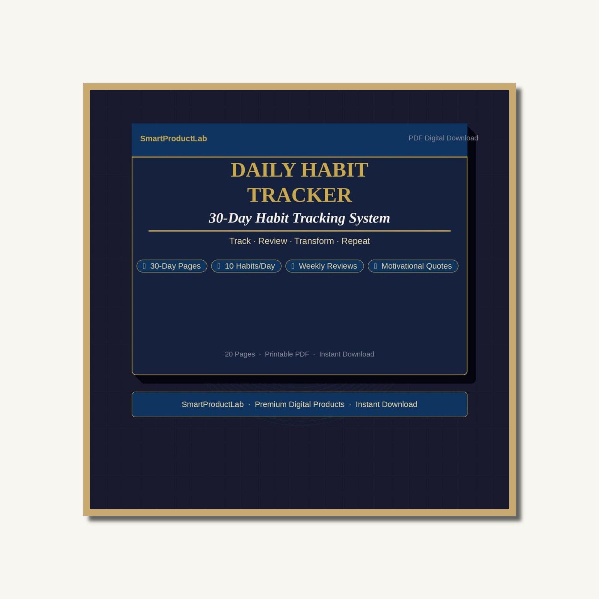 30 Day Habit Tracker Printable | Daily Habit Grid | Reflection Prompts | Progress Chart | Instant Download - image 2