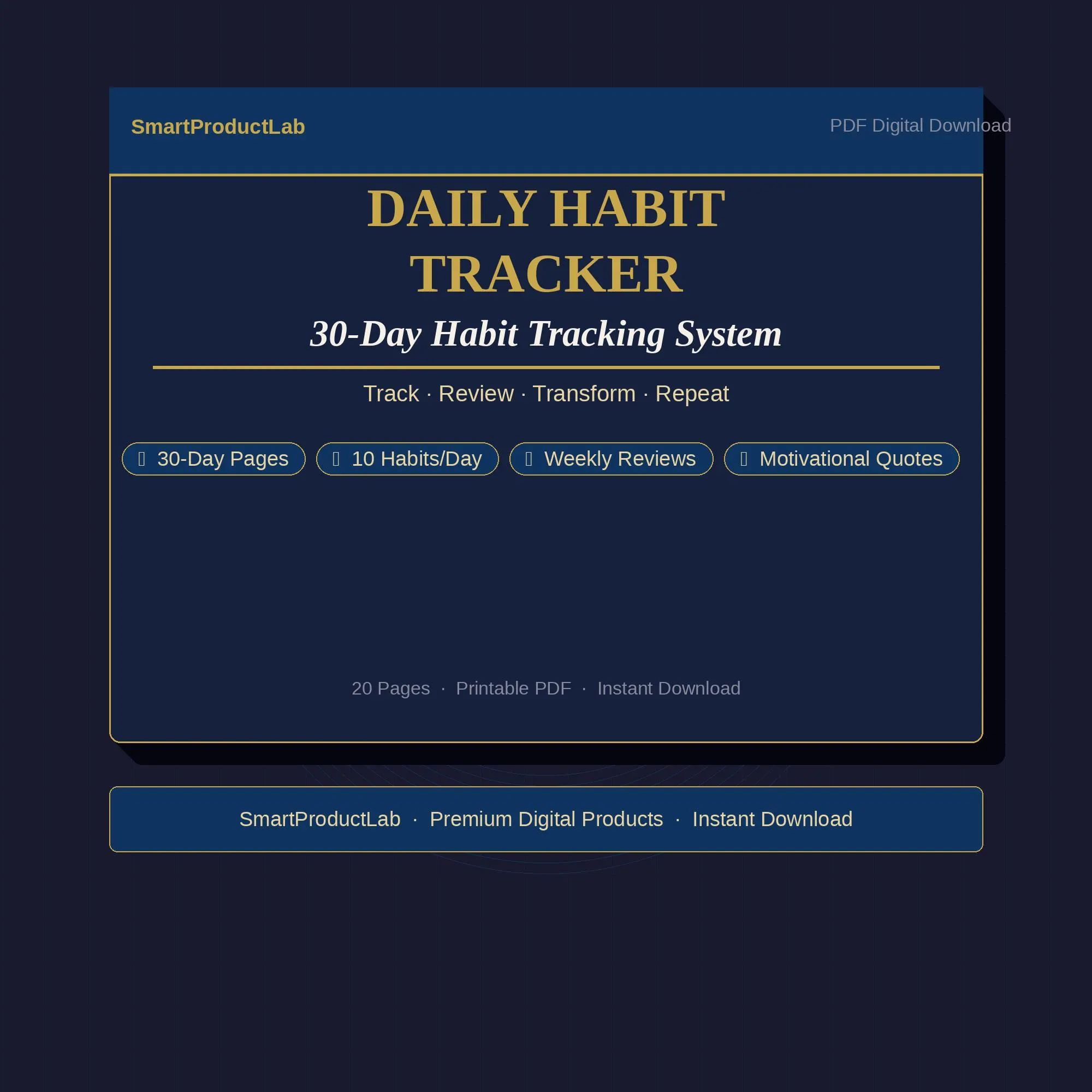 30 Day Habit Tracker Printable | Daily Habit Grid | Reflection Prompts | Progress Chart | Instant Download
