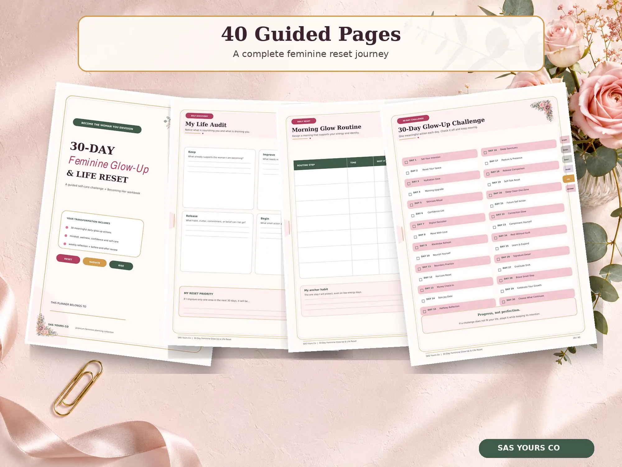 30 Day Glow Up Challenge Planner for Women | Feminine Reset Journal | Becoming Her Workbook | Self Care Habit Tracker | Printable PDF - image 3