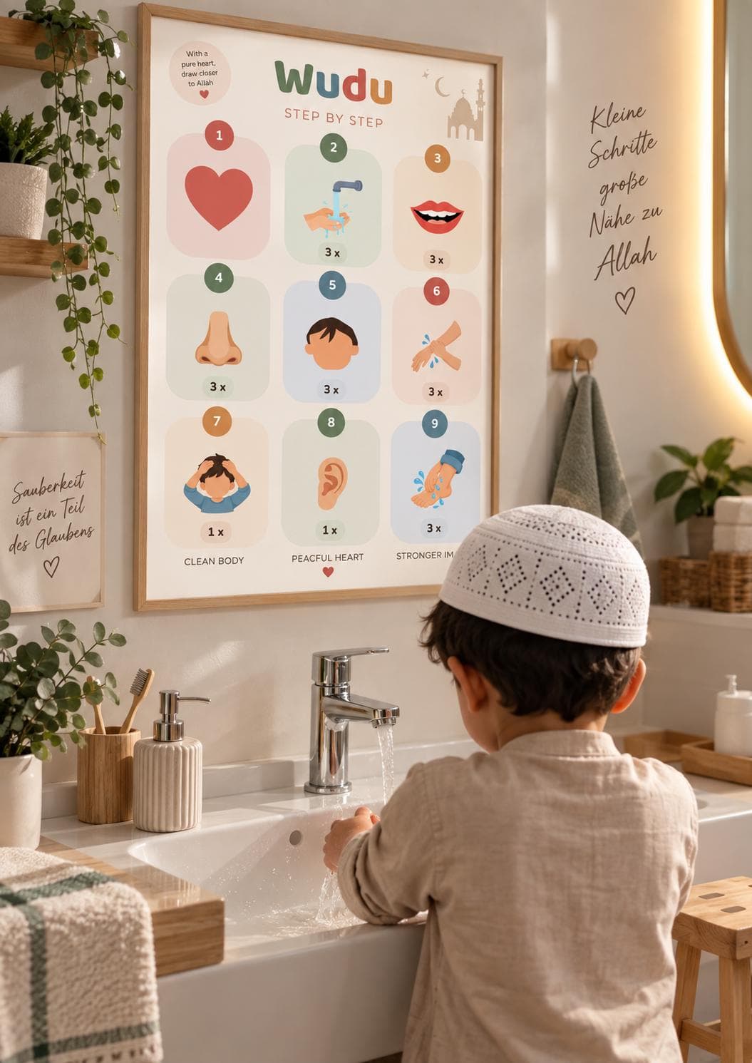 Wudu Poster for Kids | Islamic Wall Art | Wudu Step by Step | Muslim Kids Room Decor | A4 A3 Printable | English German French - image 2