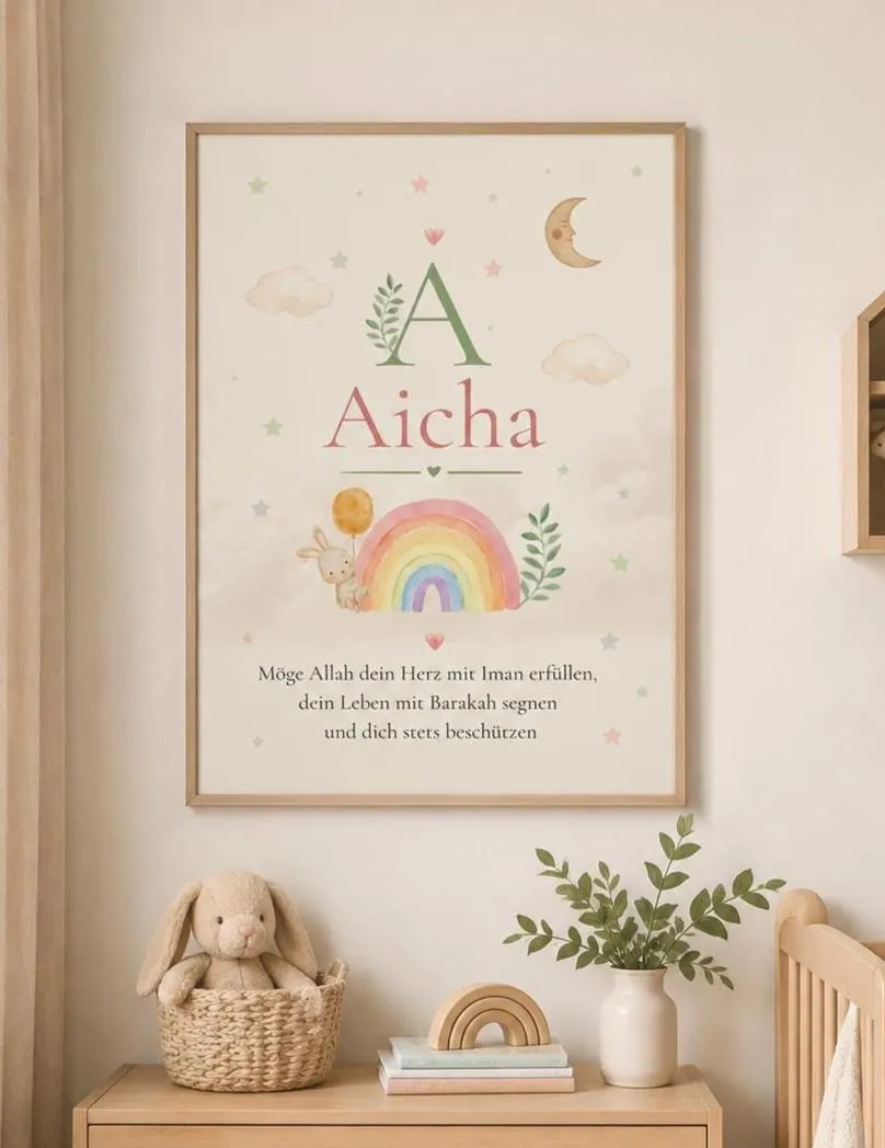 Personalized Islamic Nursery Poster | Custom Baby Name Wall Art | Muslim Baby Gift | Islamic Nursery Decor - image 4