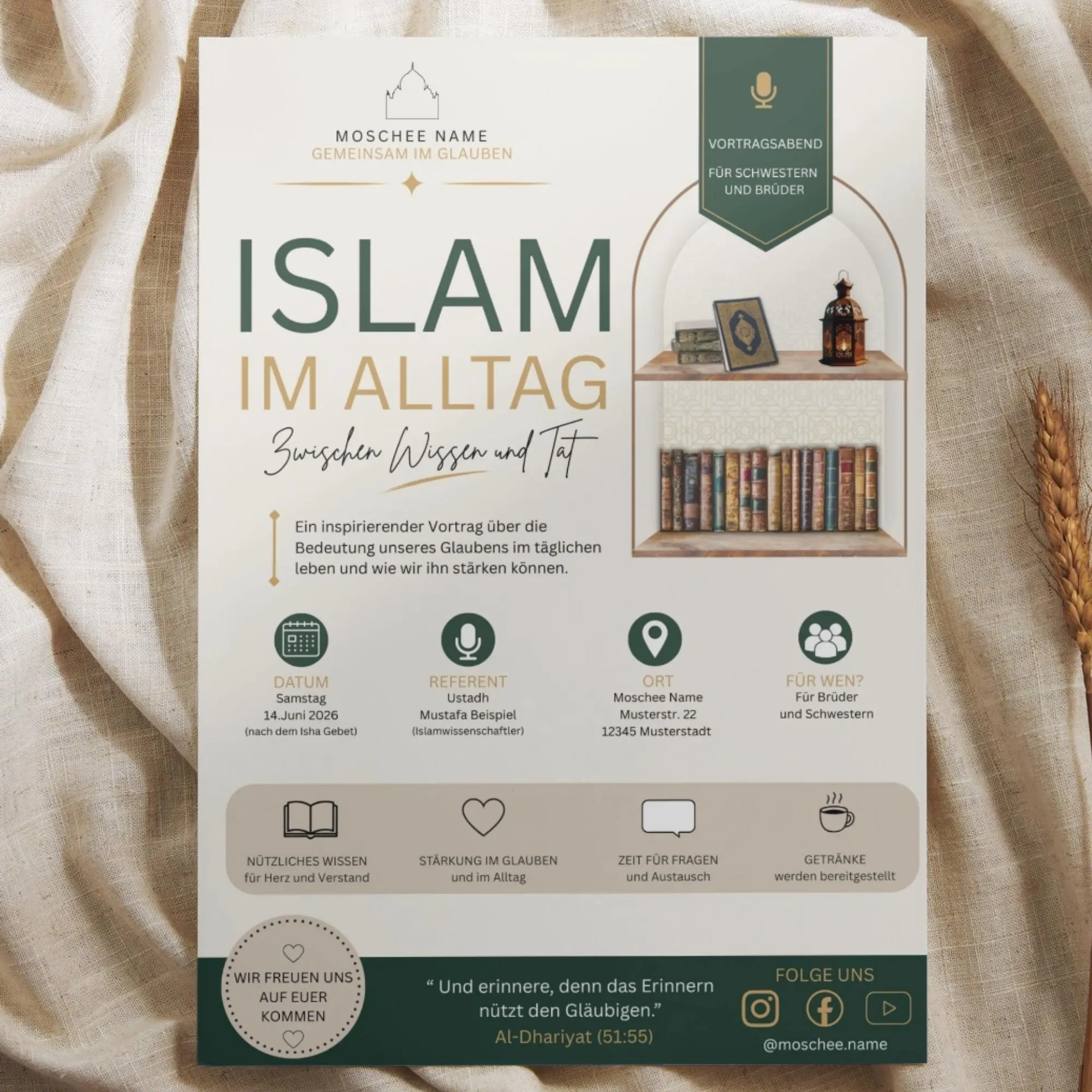 Islamic Event Poster Canva Template | Mosque Flyer | Islamic Lecture | Muslim Event Template | Editable Canva Design