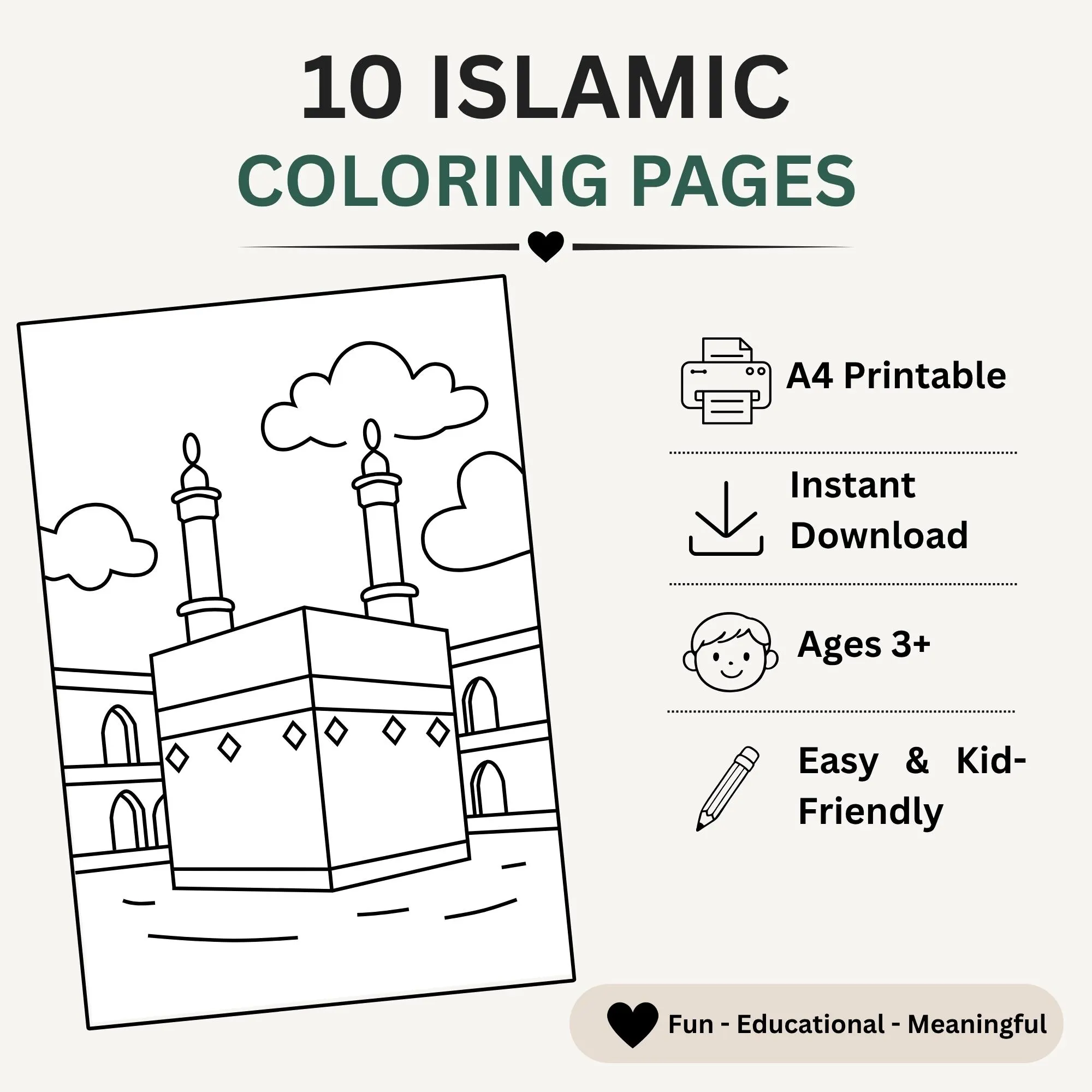 Islamic Coloring Pages for Kids | Muslim Kids Activity | Ramadan Eid Printable | PDF & SVG Download - image 3