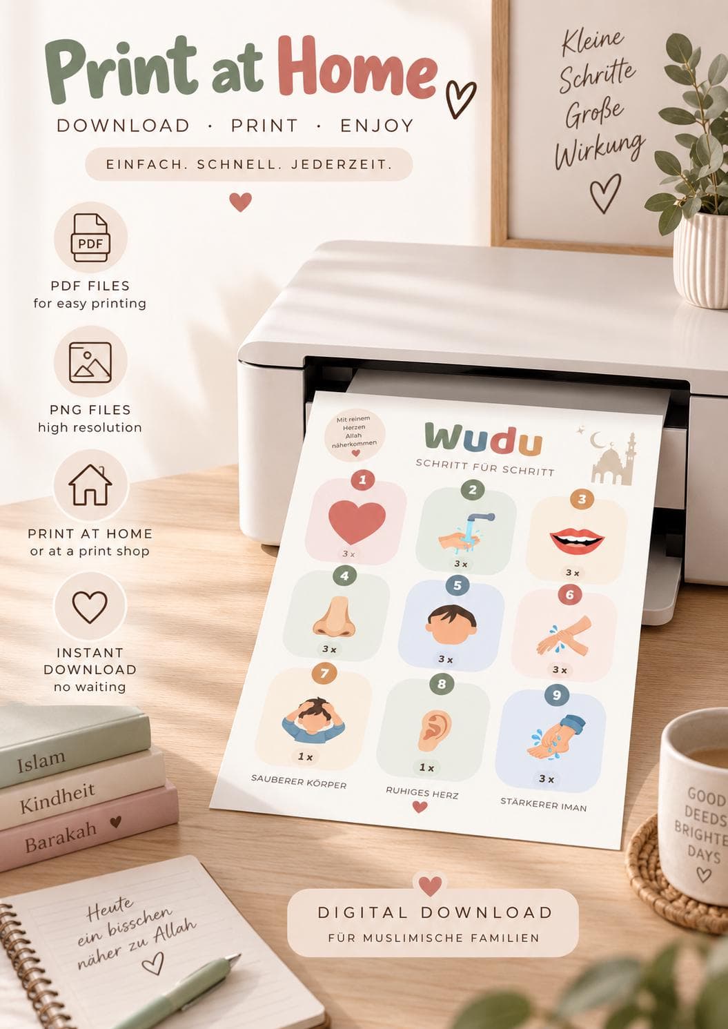 Wudu Poster for Kids | Islamic Wall Art | Wudu Step by Step | Muslim Kids Room Decor | A4 A3 Printable | English German French - image 3