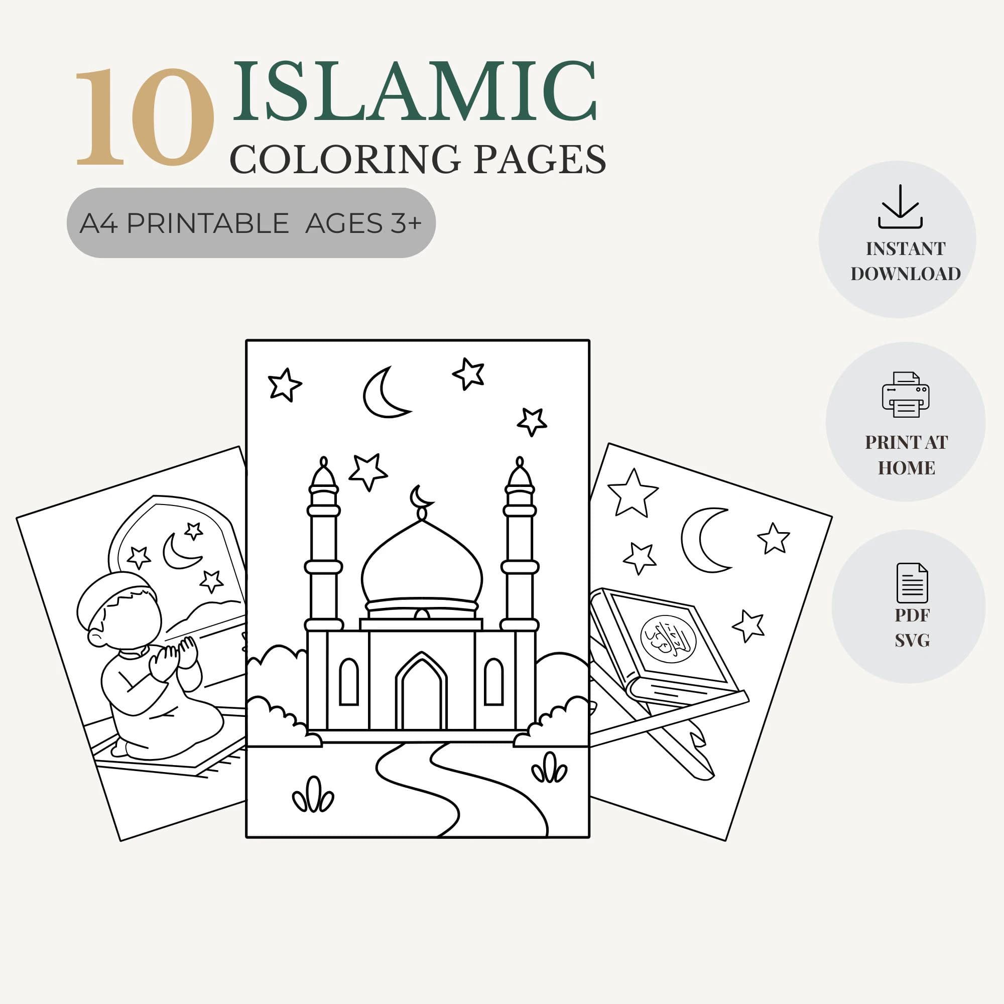 Islamic Coloring Pages for Kids | Muslim Kids Activity | Ramadan Eid Printable | PDF & SVG Download
