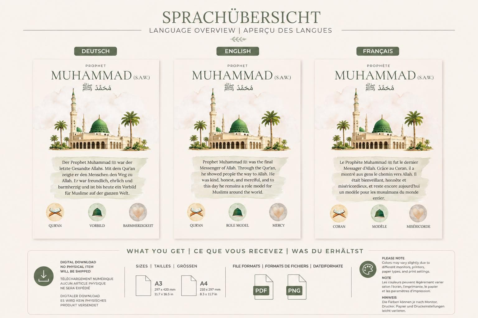 Prophet Muhammad Poster | Islamic Wall Art | Islamic Wall Decor | Muslim Wall Decor | Premium Print | Arabic Wall Art | A4 A3