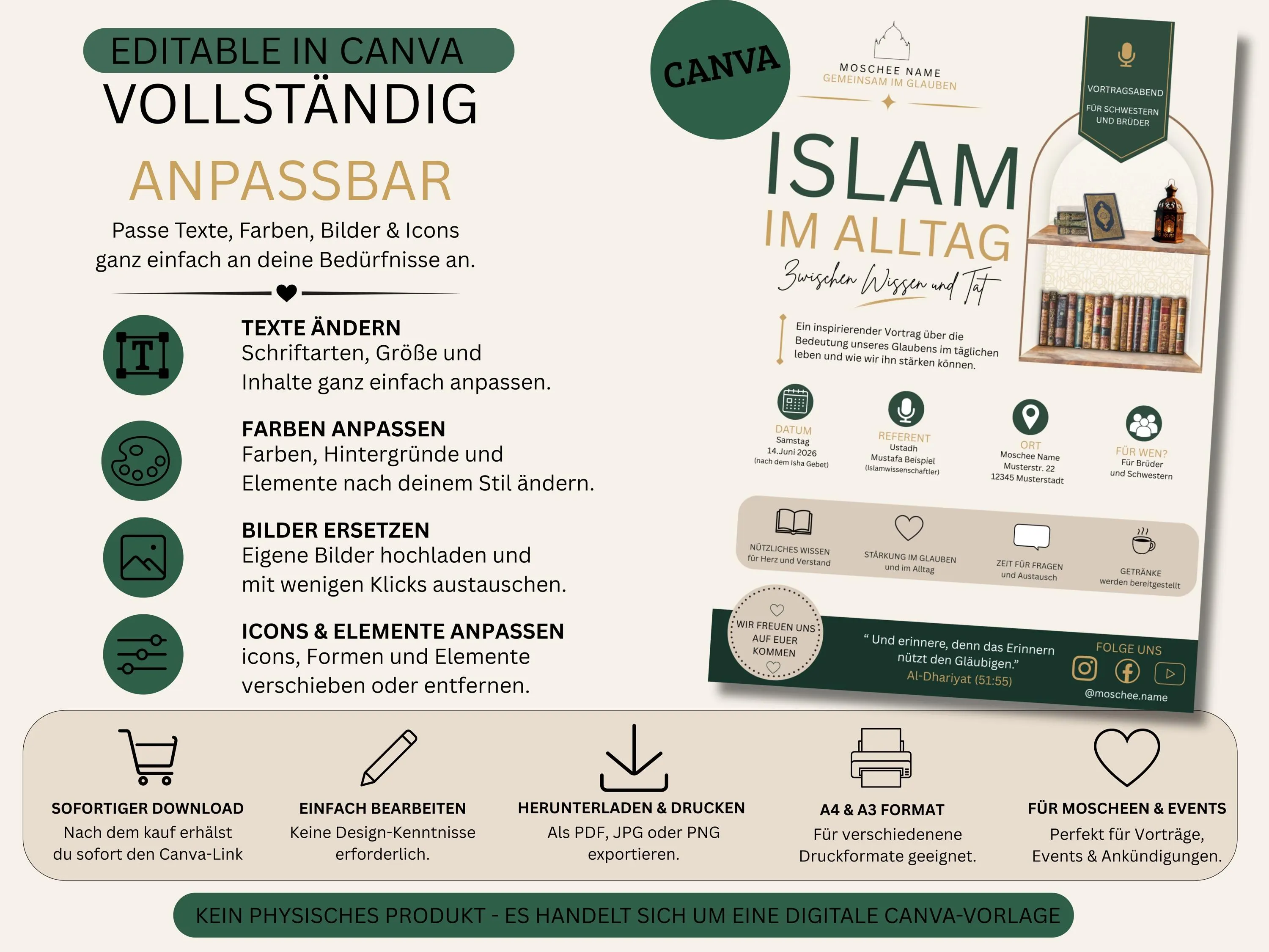 Islamic Event Poster Canva Template | Mosque Flyer | Islamic Lecture | Muslim Event Template | Editable Canva Design - image 3