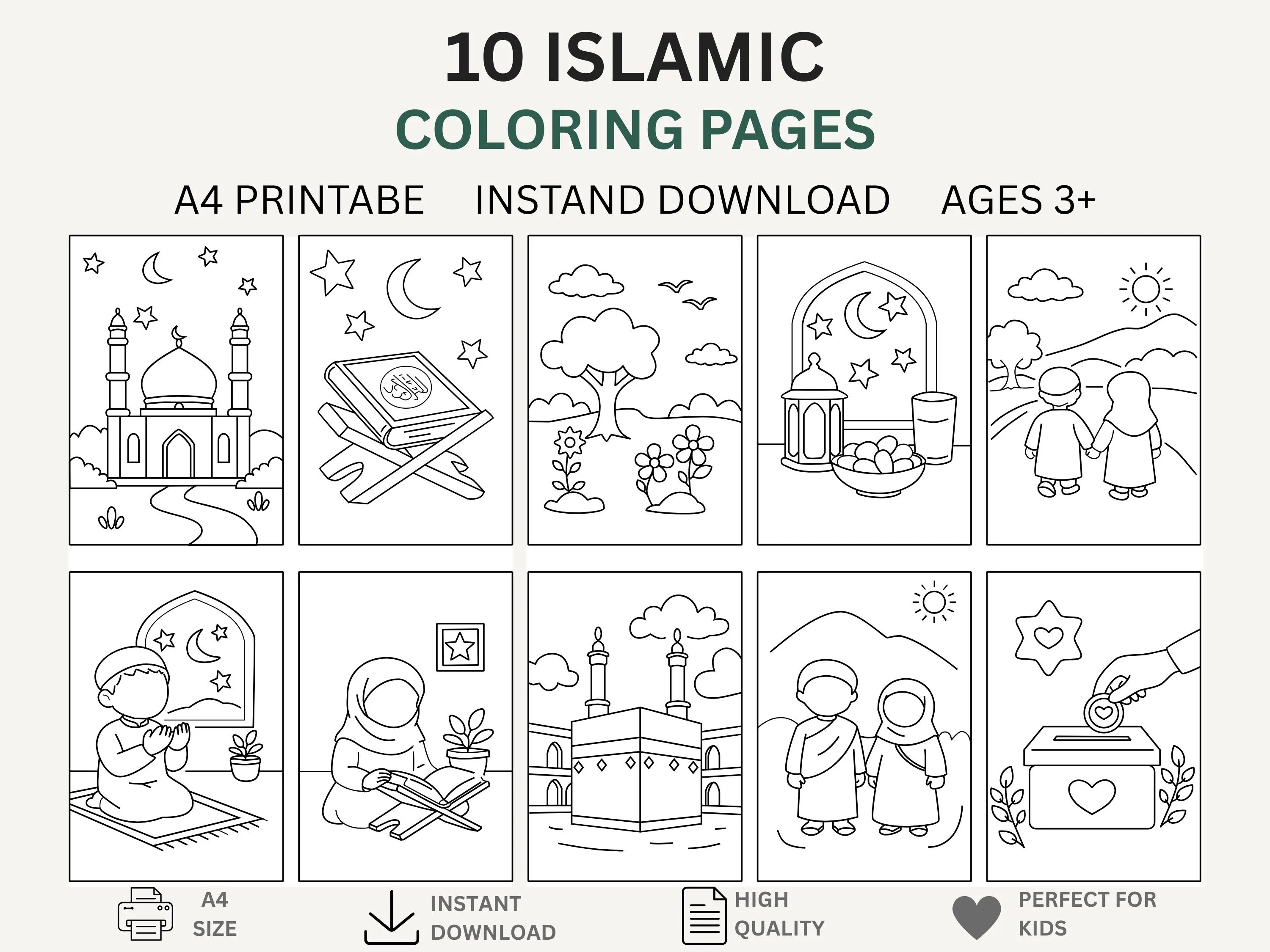 Islamic Coloring Pages for Kids | Muslim Kids Activity | Ramadan Eid Printable | PDF & SVG Download - image 2