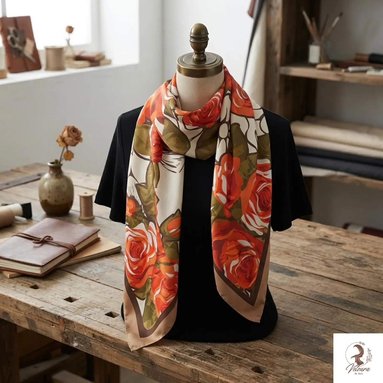 Square scarf folded into a bandana-style accessory