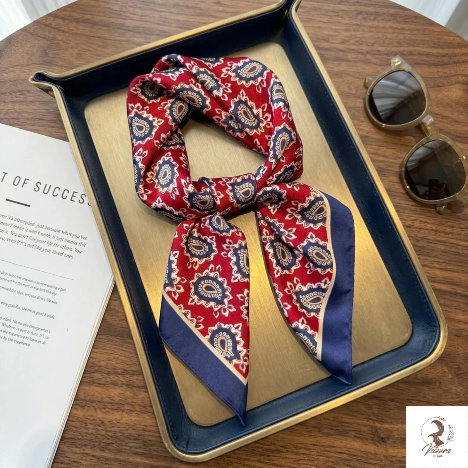 70cm square scarf displayed flat showing its overall shape and silky-feel finish