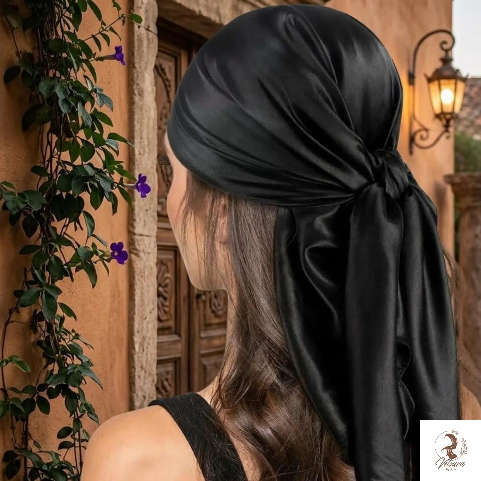 90x90cm square scarf styled as an elegant women's headwrap