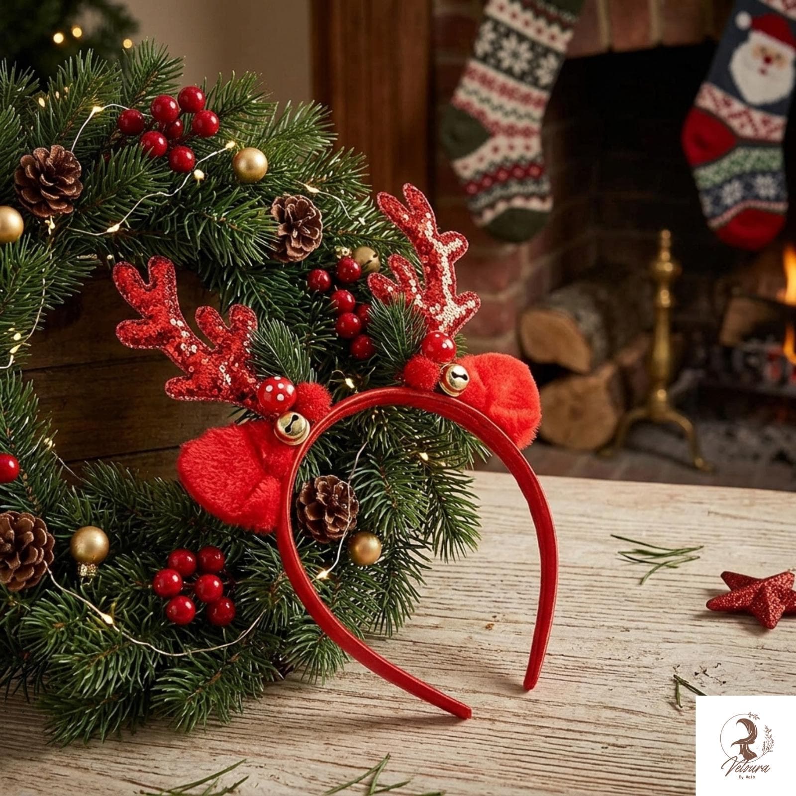 Festive Christmas headband with sparkling antler details