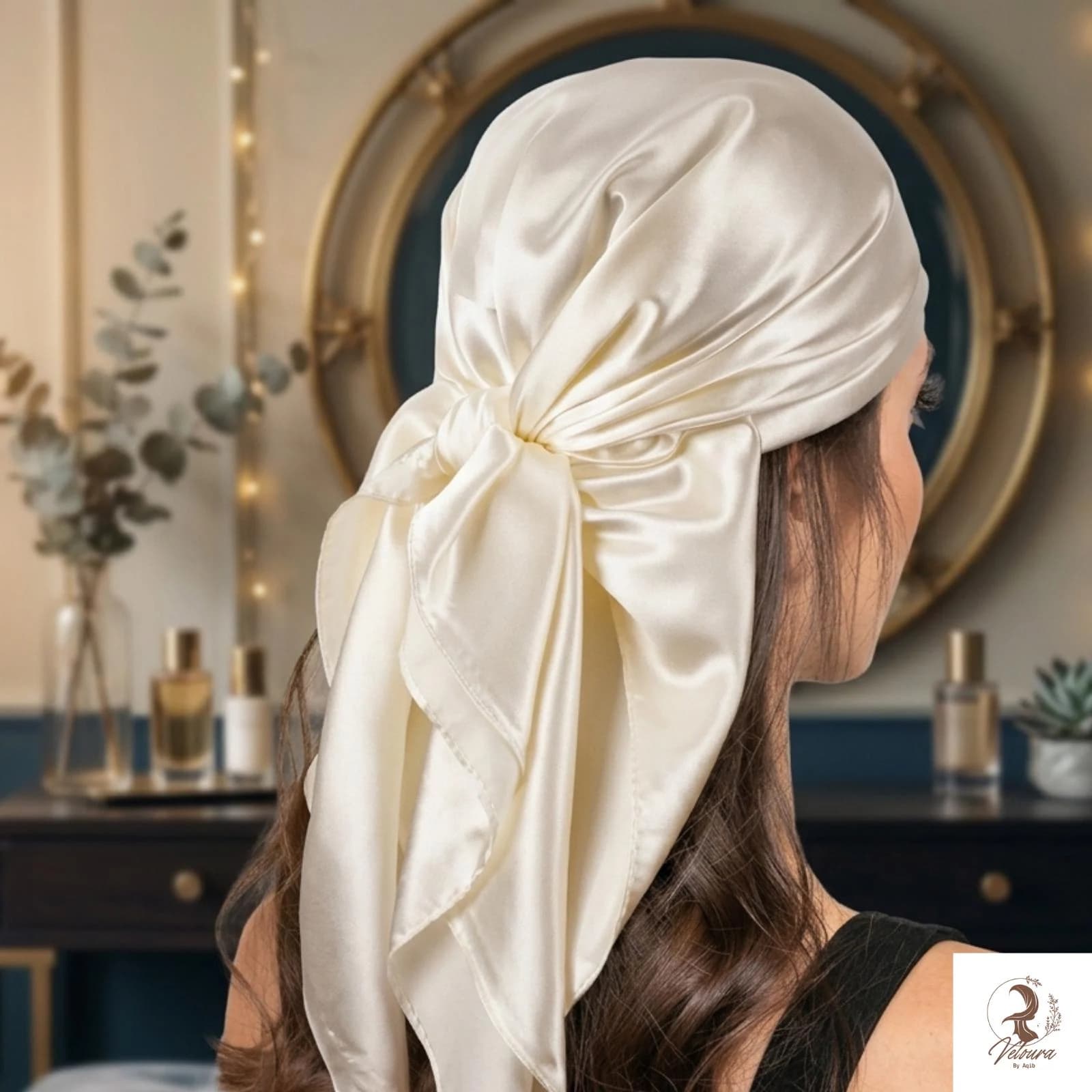 Scarf wrapped around the handle of a handbag as a fashion accent