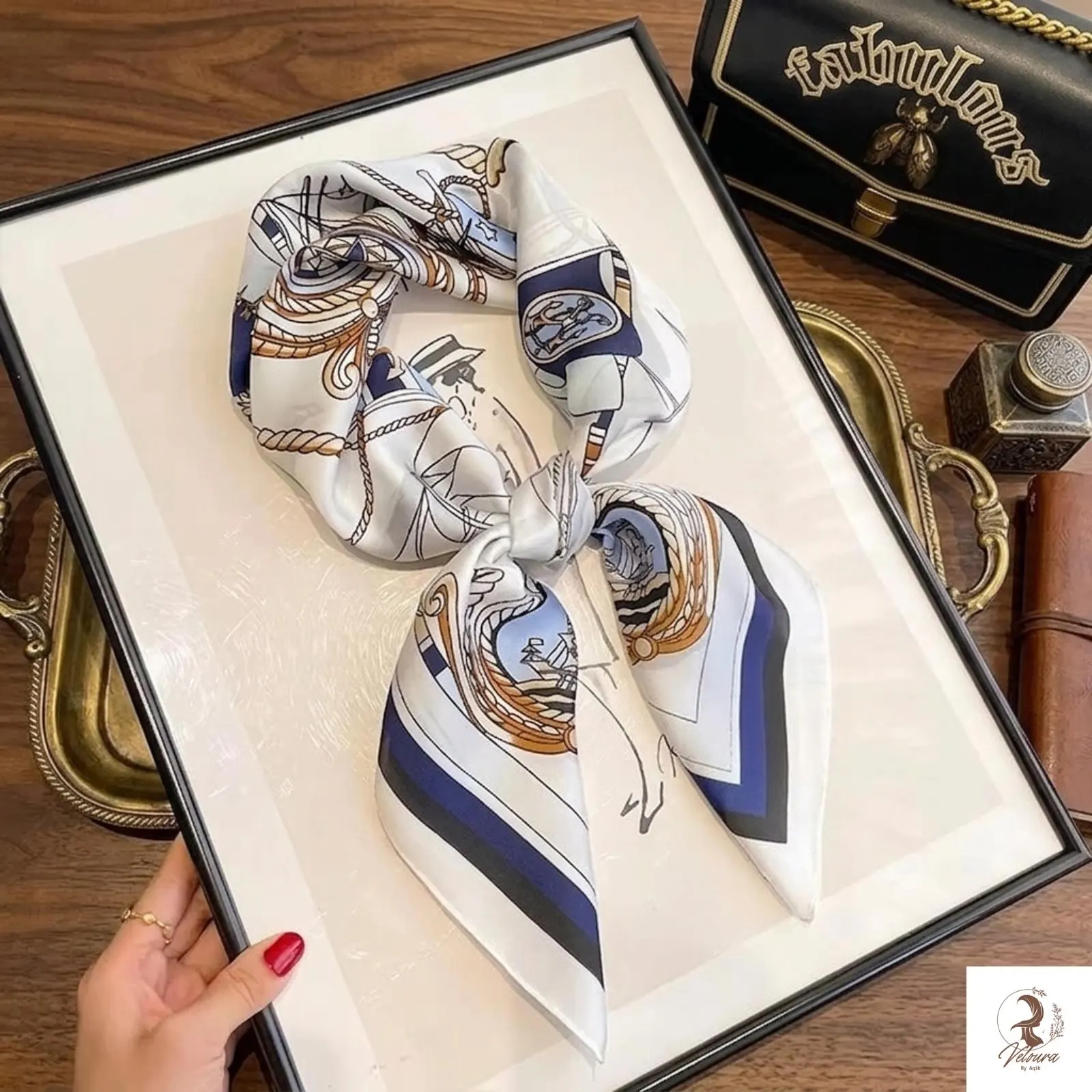 Classic Print Satin Scarf 70x70cm, Soft Neckerchief Headband Tie - image 5