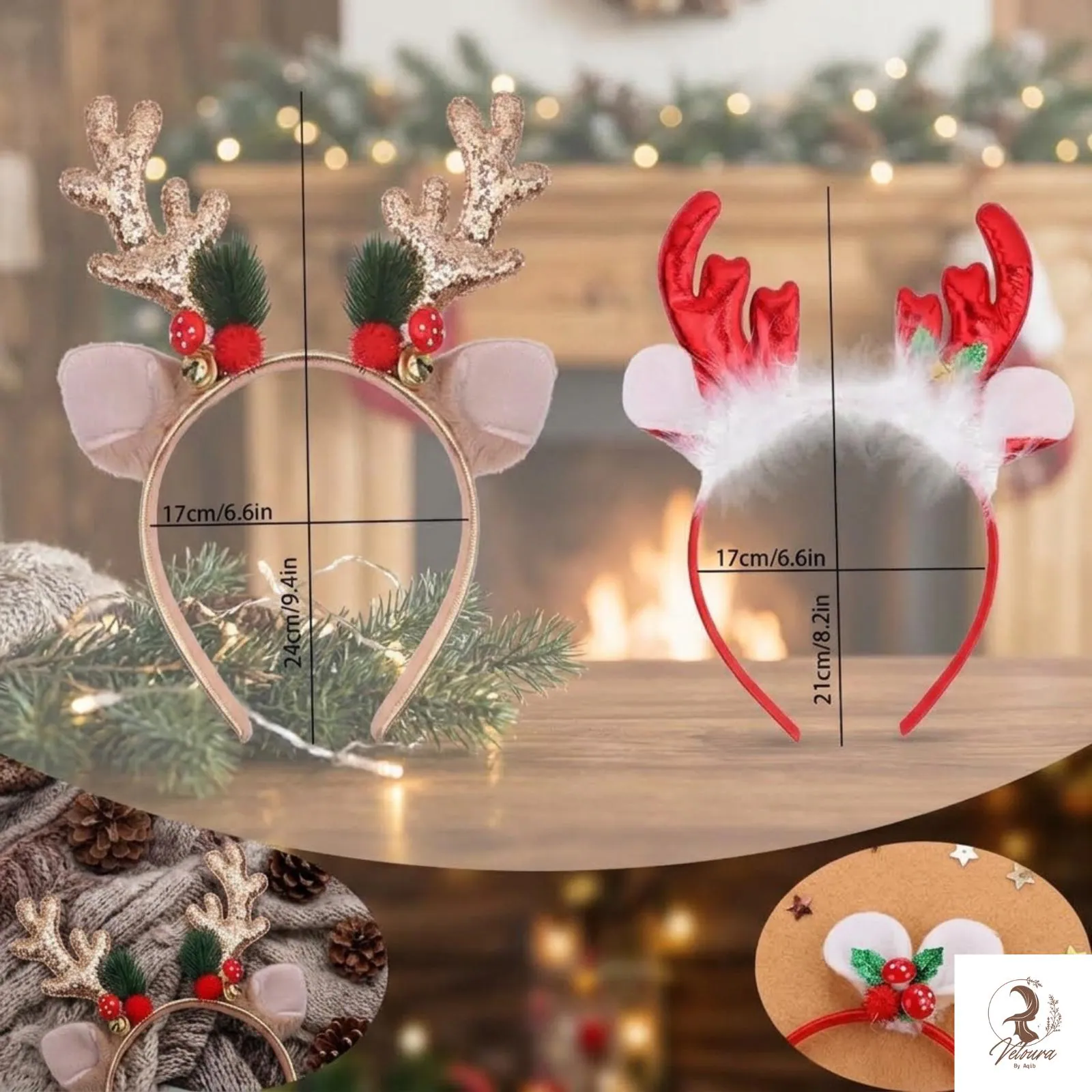 Glitter Christmas headband used as a festive photo accessory