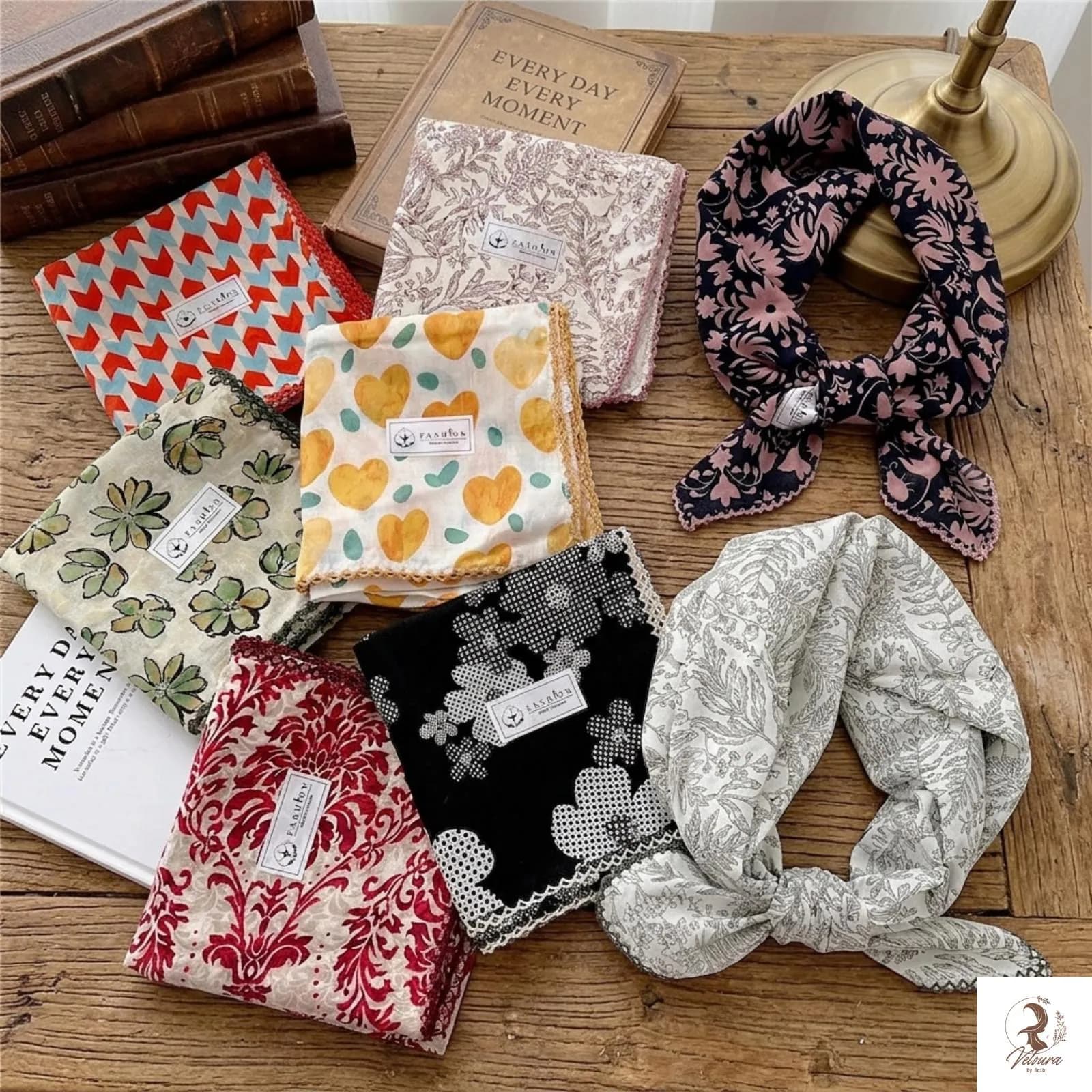 Cotton square neck scarf styled as a classic neckerchief with a casual outfit