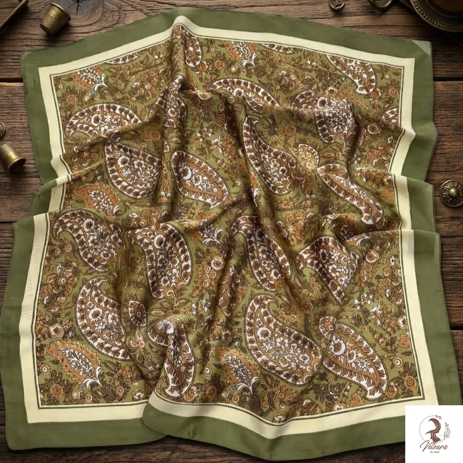 Women's satin scarf folded into an elegant neckerchief