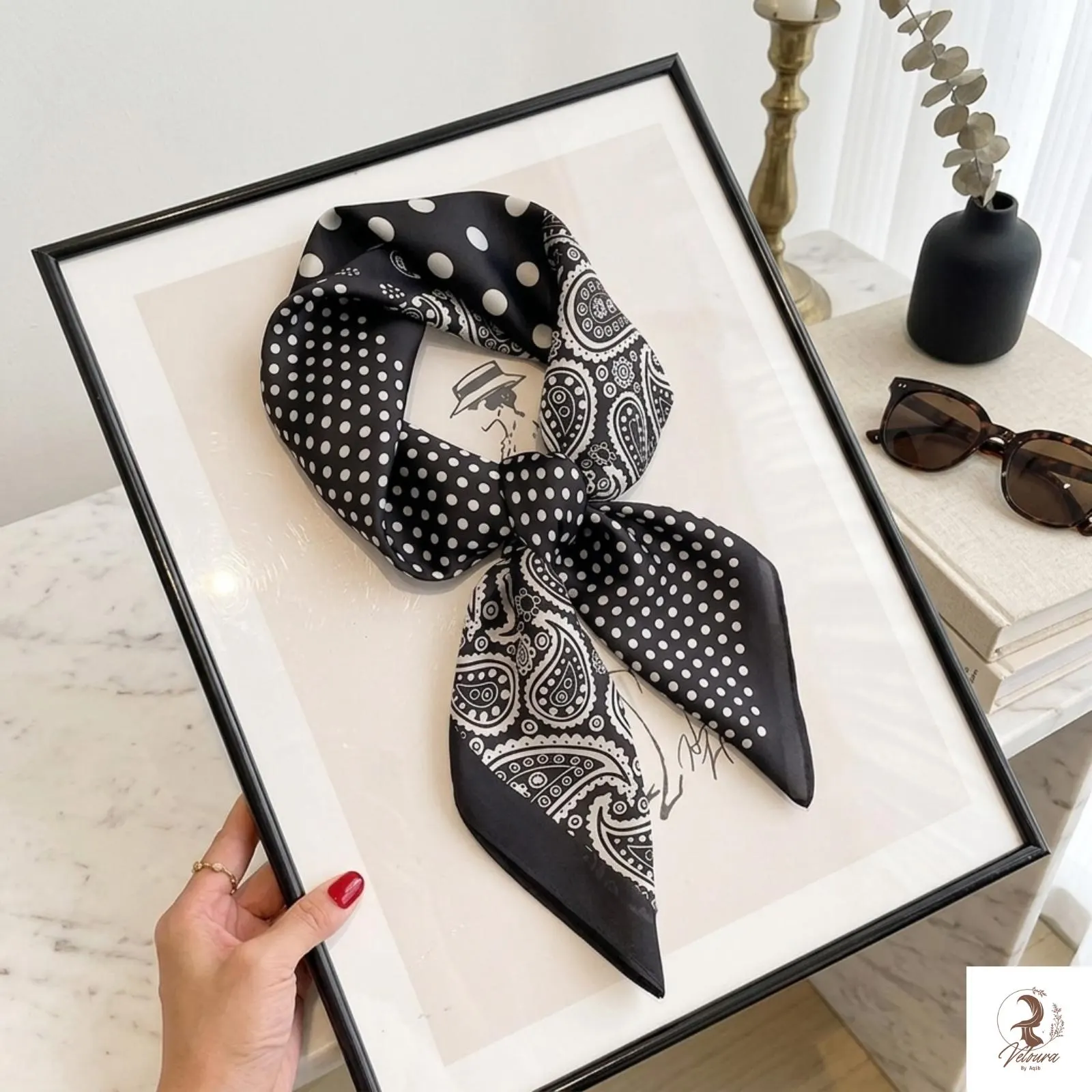 Classic Print Satin Scarf 70x70cm, Soft Neckerchief Headband Tie - image 2