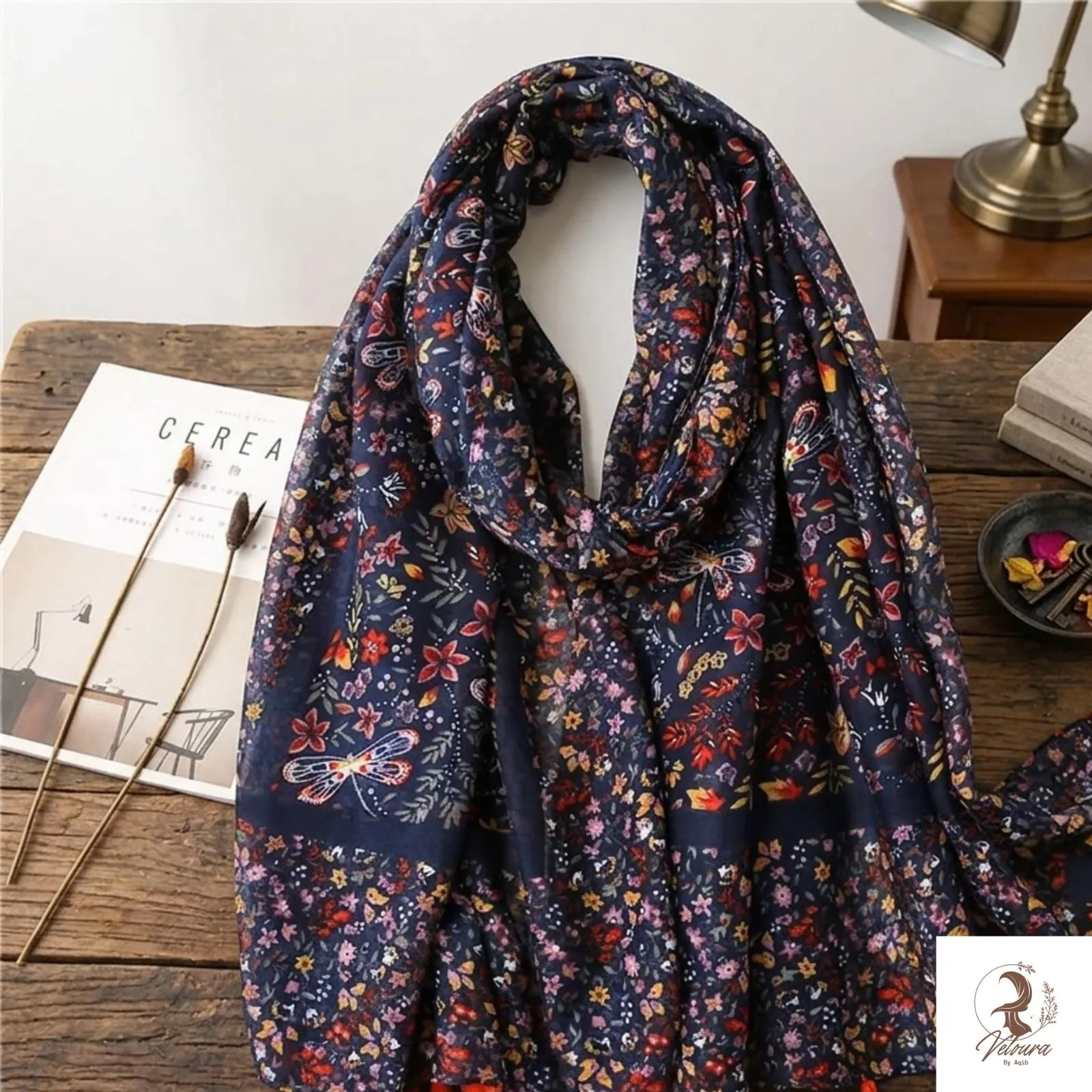 Close-up view of cotton fabric texture and tassel edging