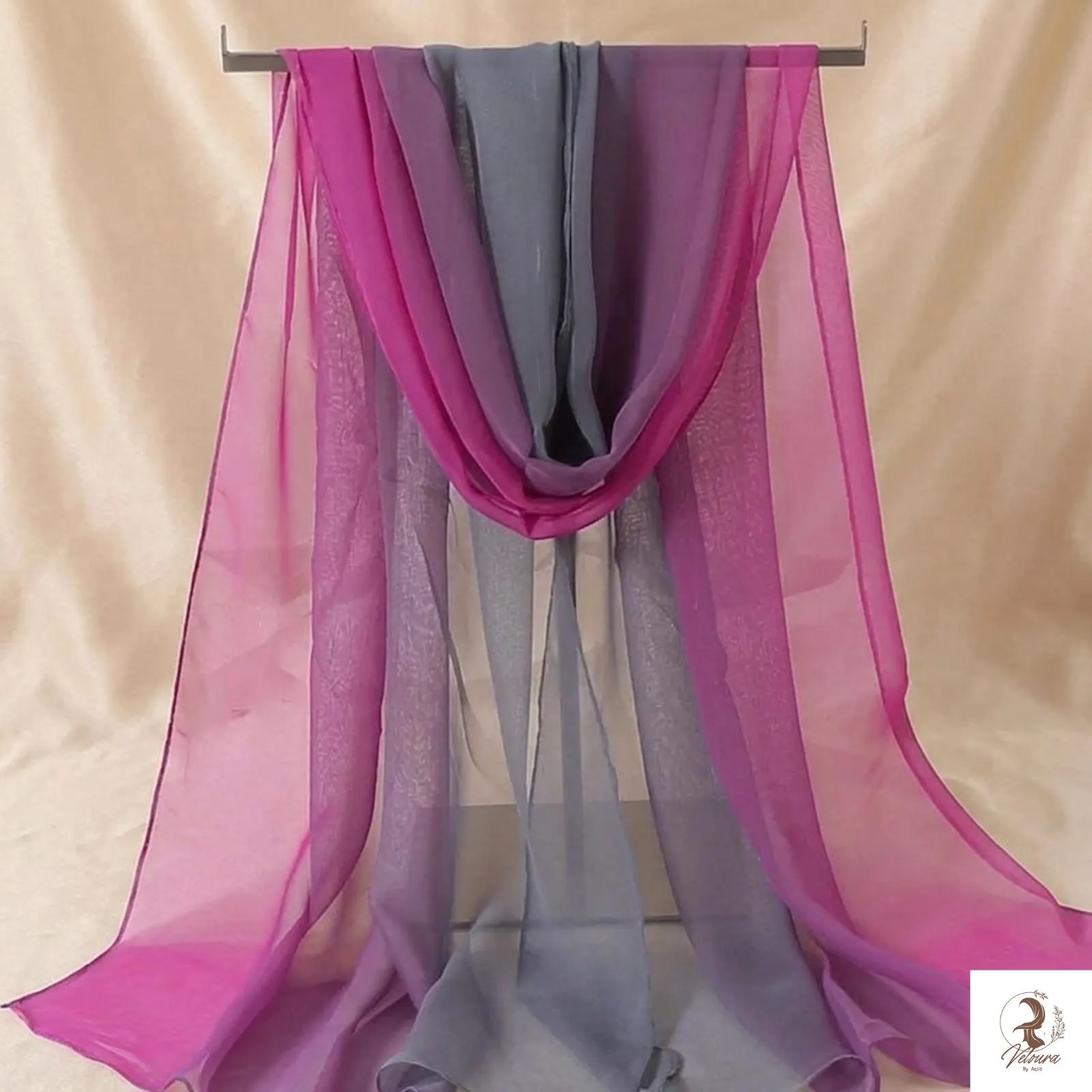 Lightweight ombre scarf displayed to show soft color transition details