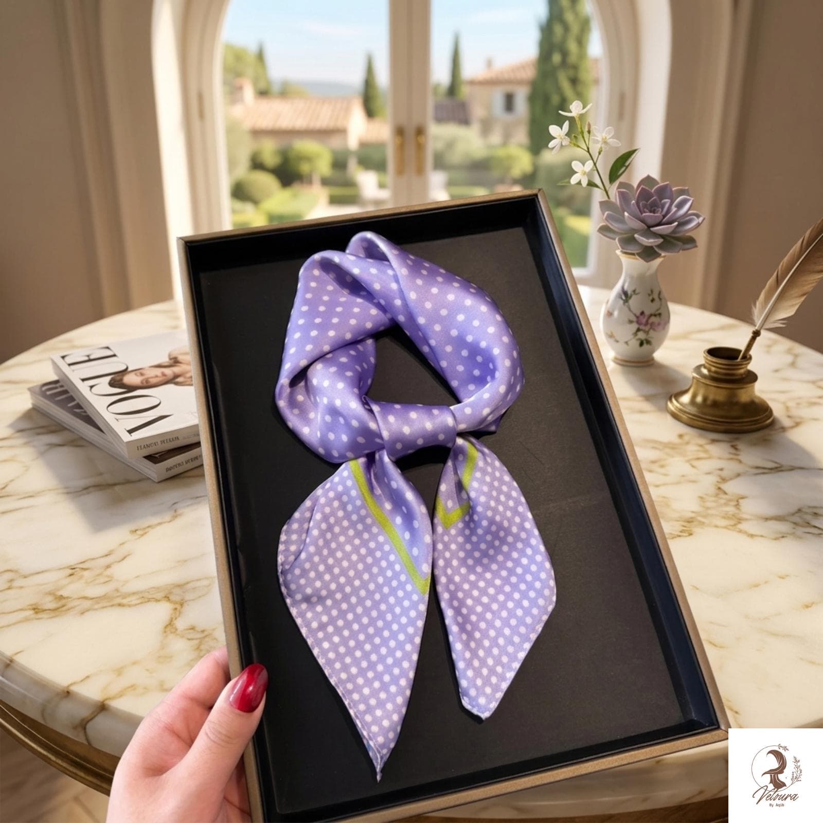 Classic Print Satin Scarf 70x70cm, Soft Neckerchief Headband Tie - image 3