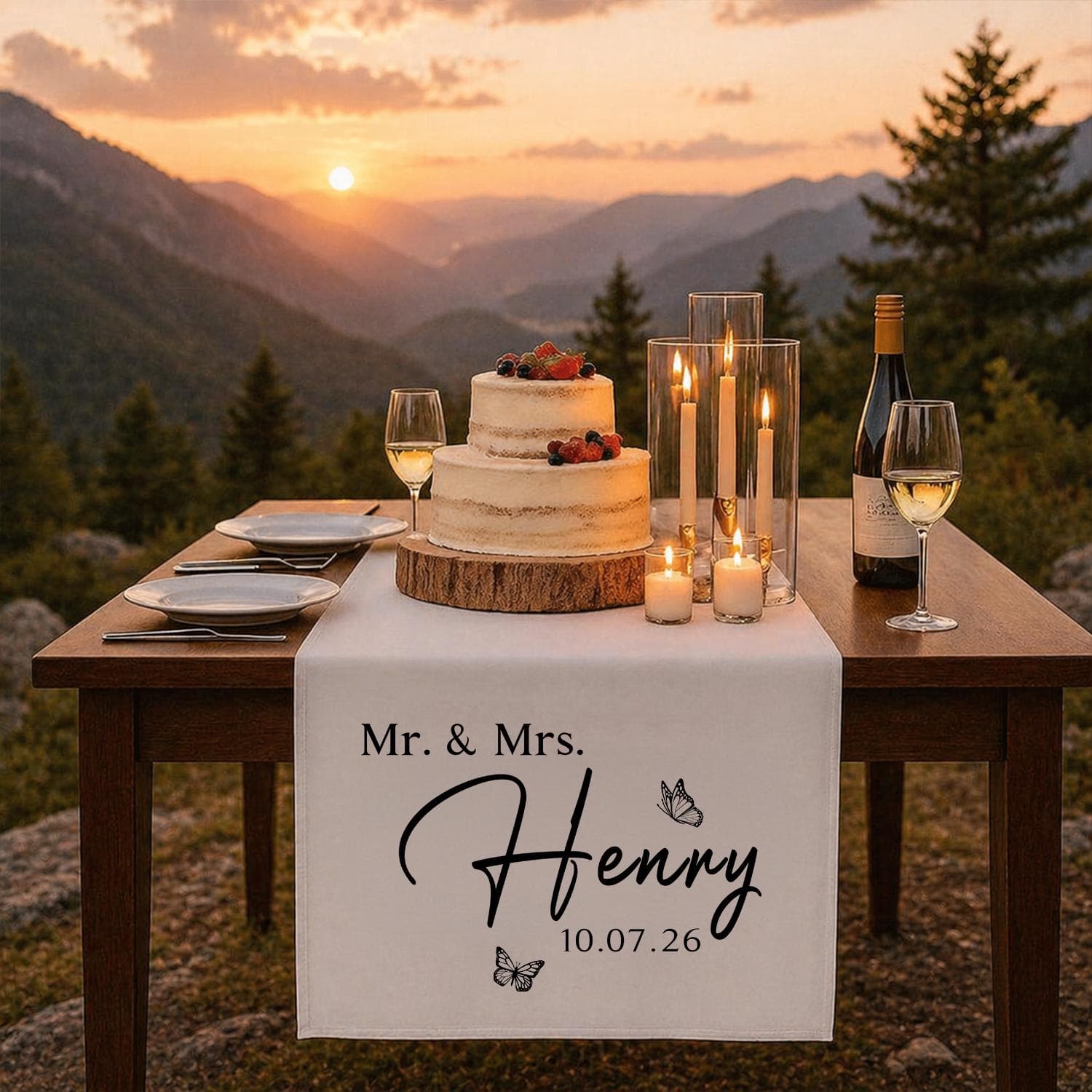 Personalized Wedding Table Runner, Mr and Mrs Custom Reception Decor, Bridal Cake Table Linen with Name and Date