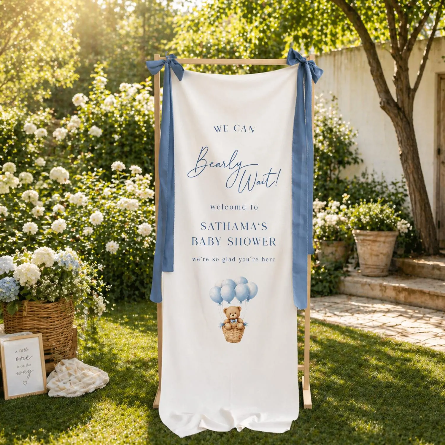 We Can Bearly Wait Baby Shower Banner, Teddy Bear Baby Shower Welcome Sign, Personalized Baby Shower Backdrop Decor - image 5
