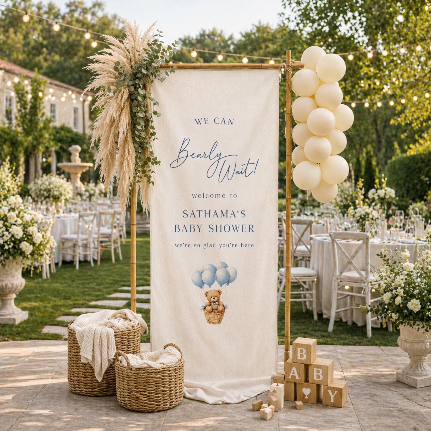 We Can Bearly Wait Baby Shower Banner, Teddy Bear Baby Shower Welcome Sign, Personalized Baby Shower Backdrop Decor