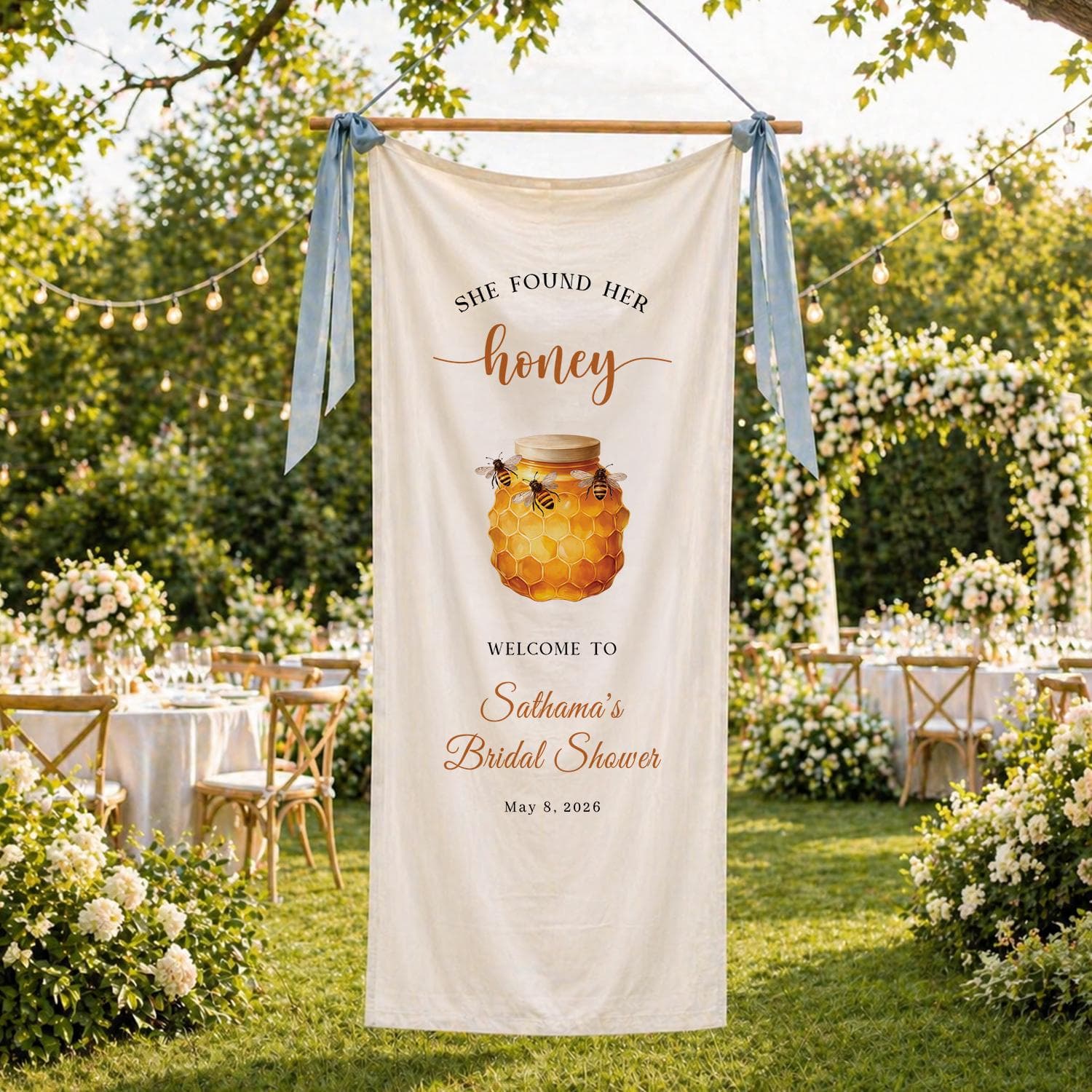 She Found Her Honey Bridal Shower Banner, Bee Theme Bridal Shower Welcome Sign, Personalized Bridal Shower Backdrop
