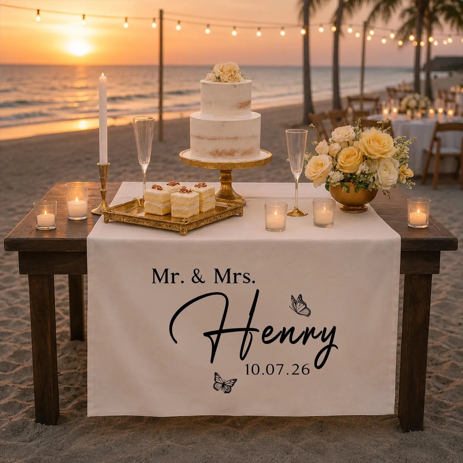 Personalized Wedding Table Runner, Mr and Mrs Custom Reception Decor, Bridal Cake Table Linen with Name and Date - image 3