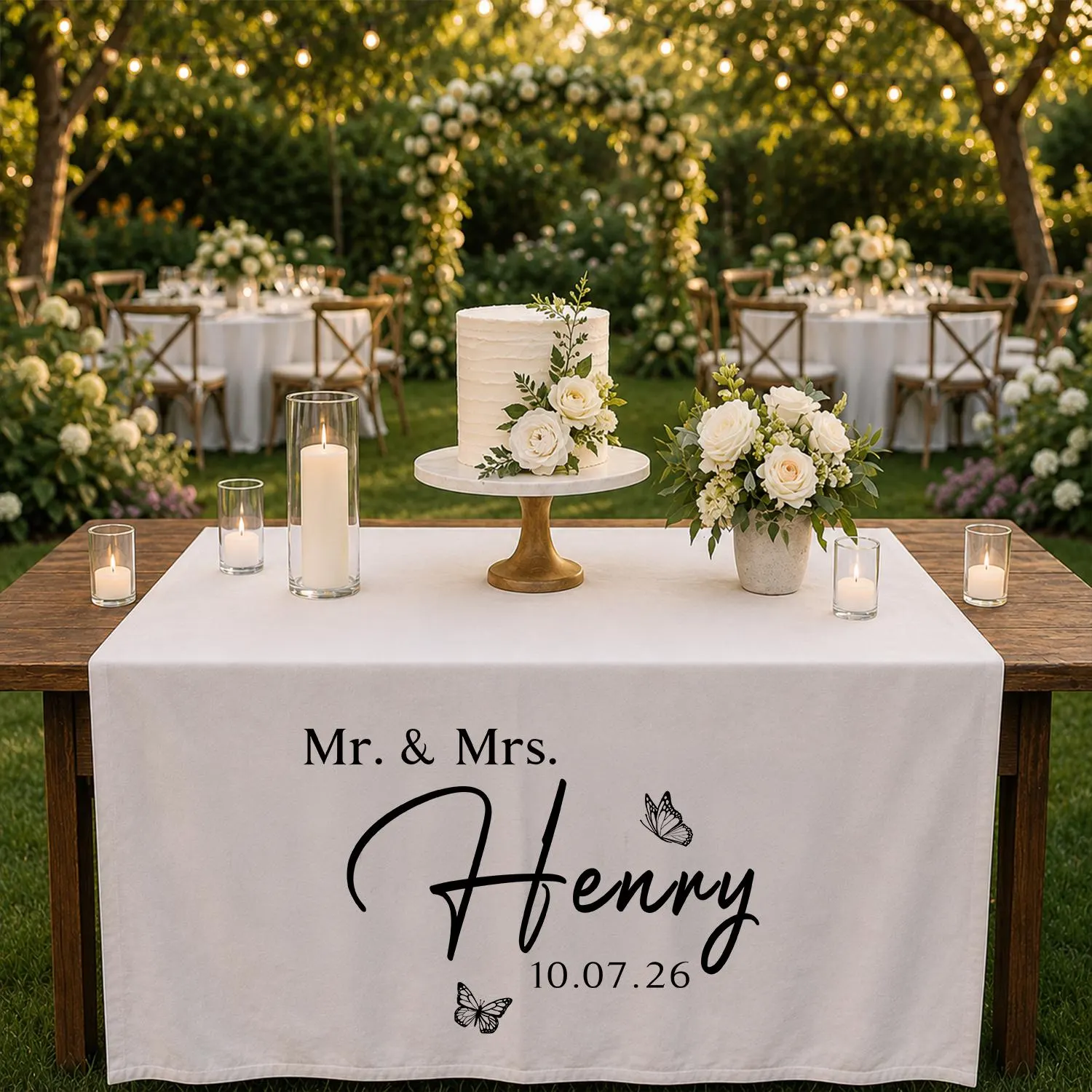 Personalized Wedding Table Runner, Mr and Mrs Custom Reception Decor, Bridal Cake Table Linen with Name and Date - image 4