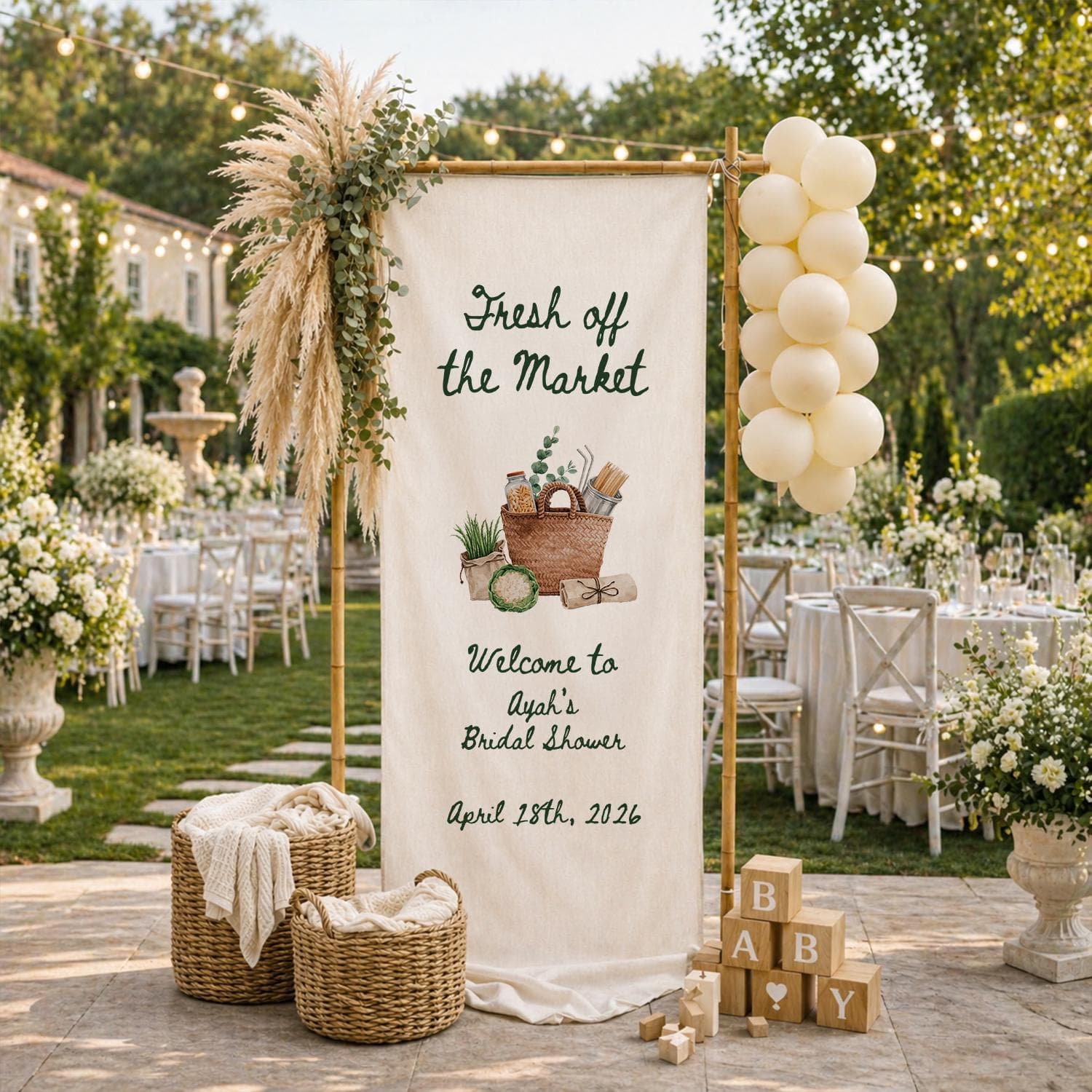 Fresh Off the Market Bridal Shower Banner, Farmers Market Theme Welcome Sign, Personalized Bridal Shower Backdrop Decor - image 4