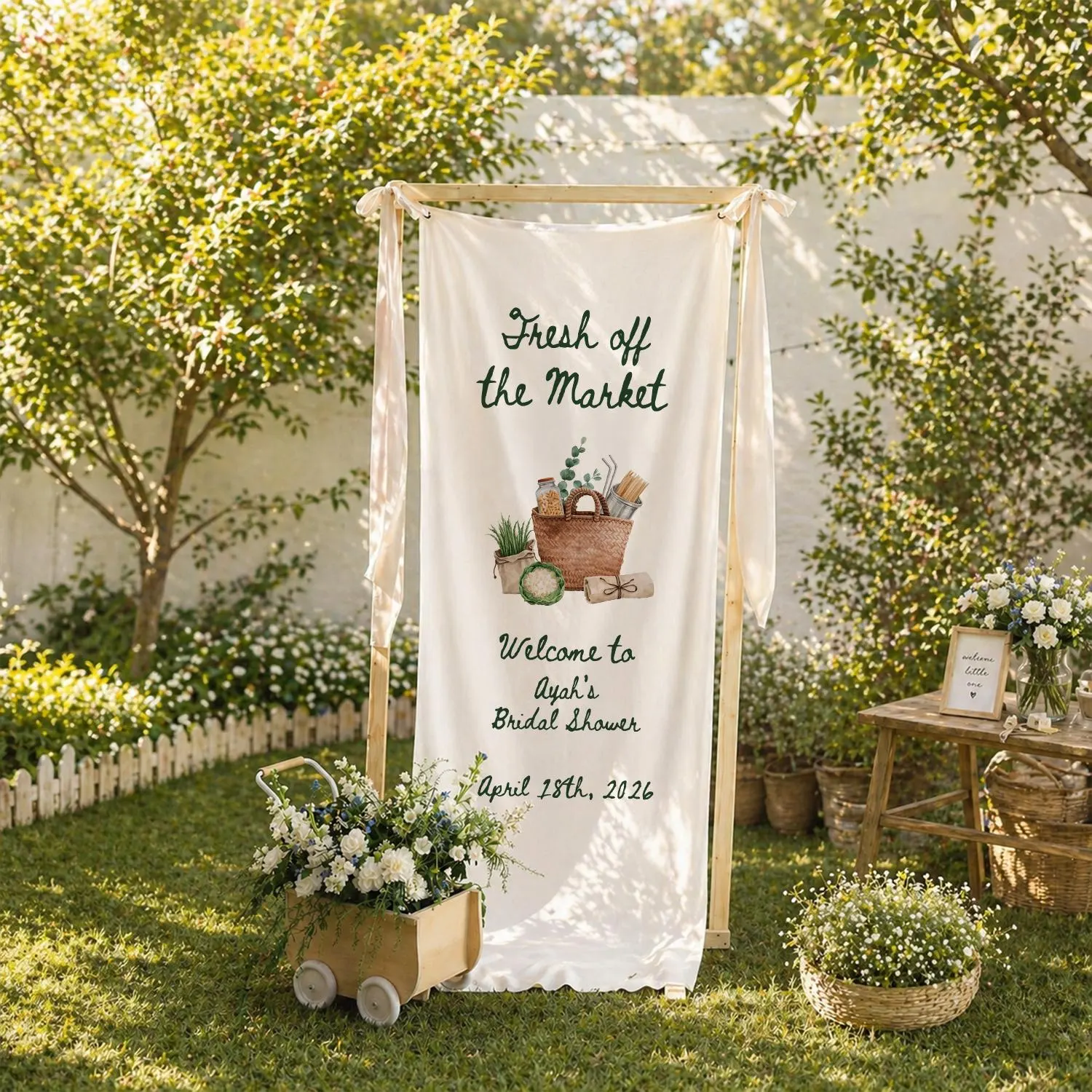 Fresh Off the Market Bridal Shower Banner, Farmers Market Theme Welcome Sign, Personalized Bridal Shower Backdrop Decor - image 5