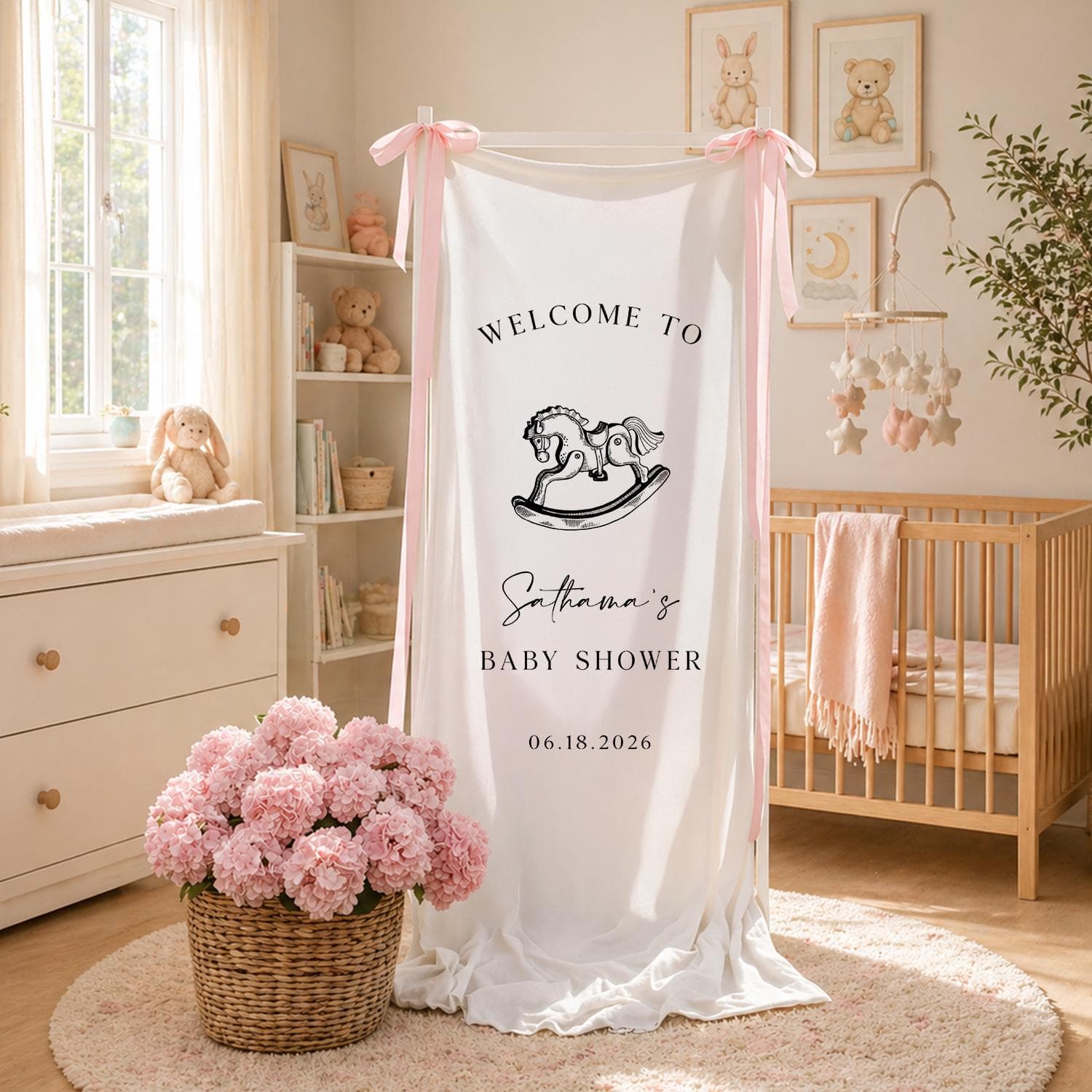 Personalized Rocking Horse Baby Shower Banner, Custom Nursery Theme Welcome Sign, Baby Shower Backdrop Decor - image 5