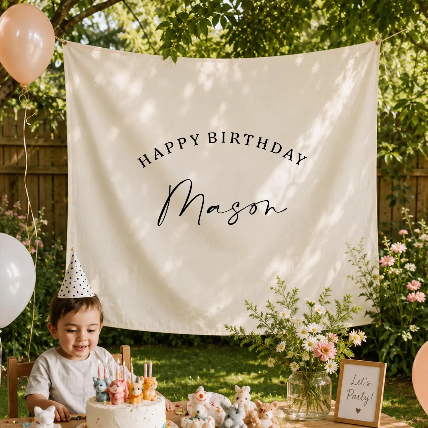 Personalized Happy Birthday Tapestry Banner, Custom Name Fabric Wall Hanging, Minimalist Birthday Party Decor - image 5