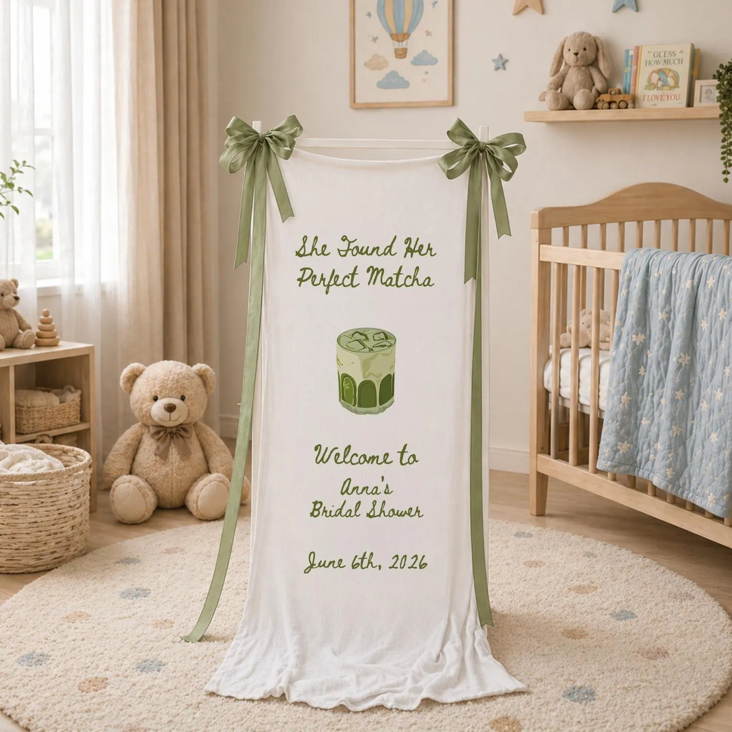Matcha Bridal Shower Banner, She Found Her Perfect Matcha Sign, Custom Bridal Shower Tapestry, Tea Party Wedding Decor - image 4