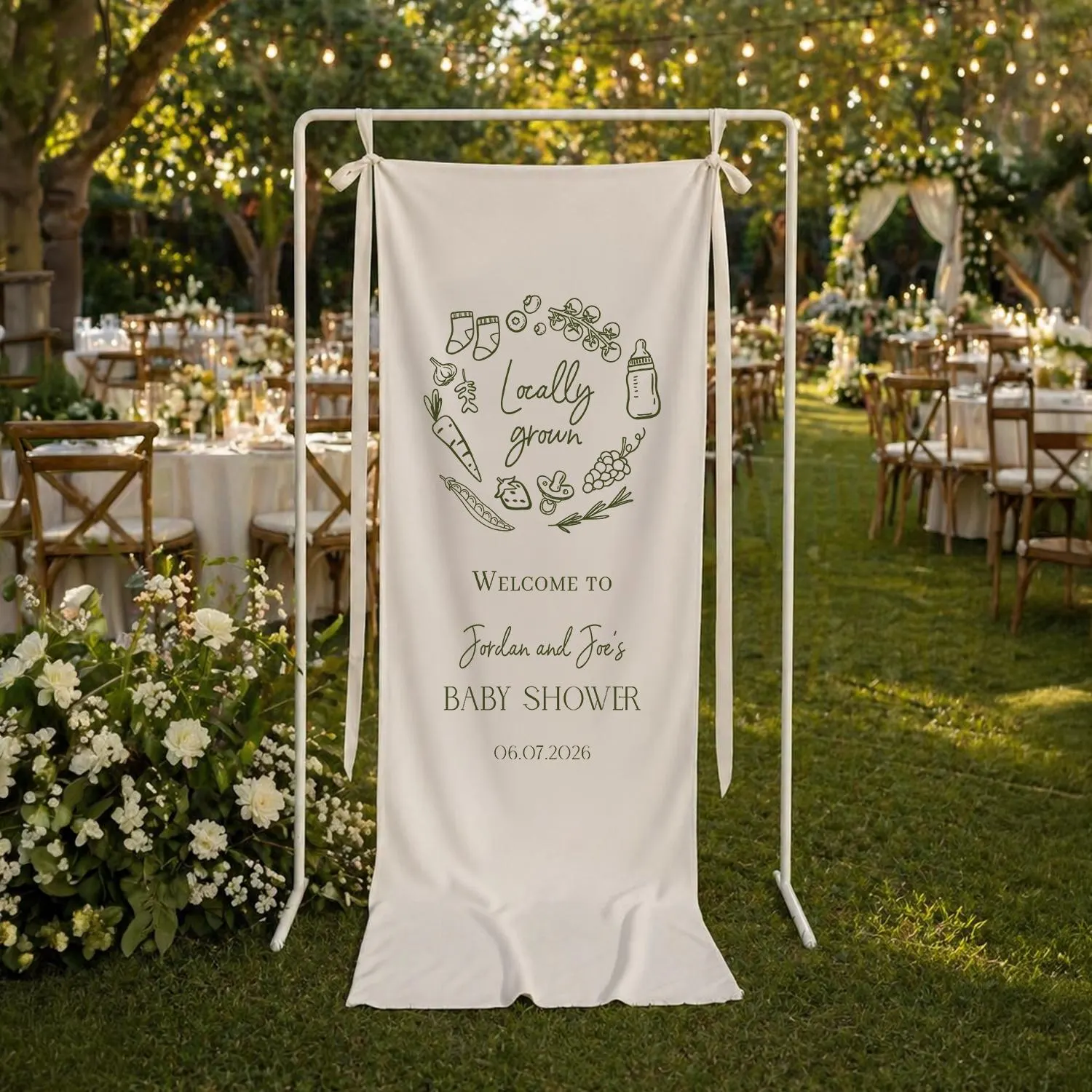 Personalized Baby Shower Banner, Custom Welcome Sign Neutral Theme, Locally Grown Baby Shower Decor with Names and Date - image 4