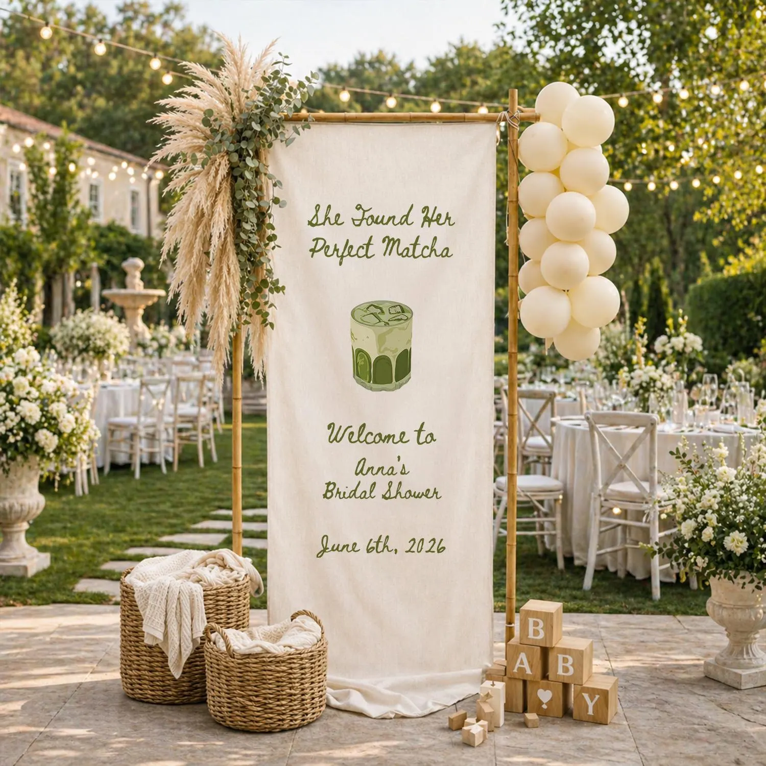 Matcha Bridal Shower Banner, She Found Her Perfect Matcha Sign, Custom Bridal Shower Tapestry, Tea Party Wedding Decor - image 5