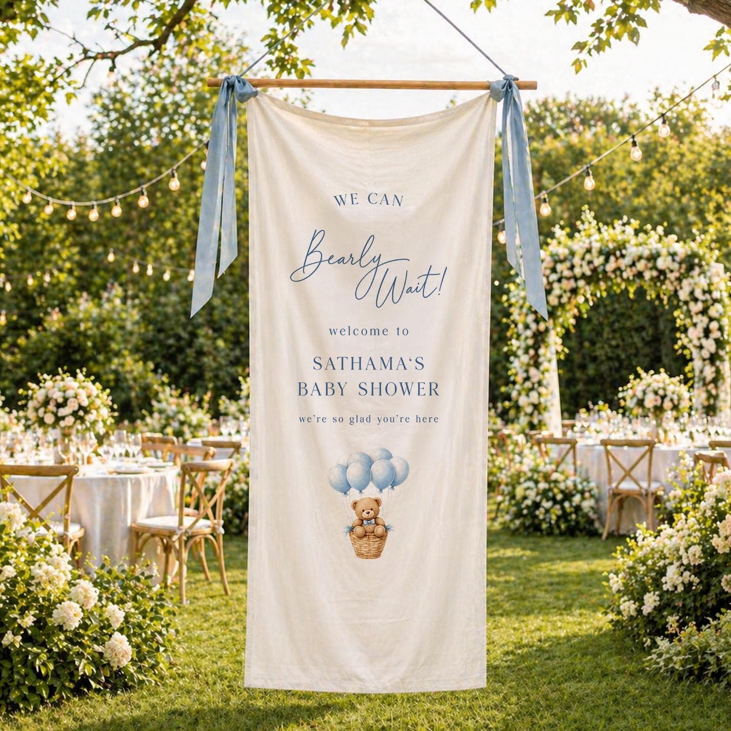 We Can Bearly Wait Baby Shower Banner, Teddy Bear Baby Shower Welcome Sign, Personalized Baby Shower Backdrop Decor - image 3